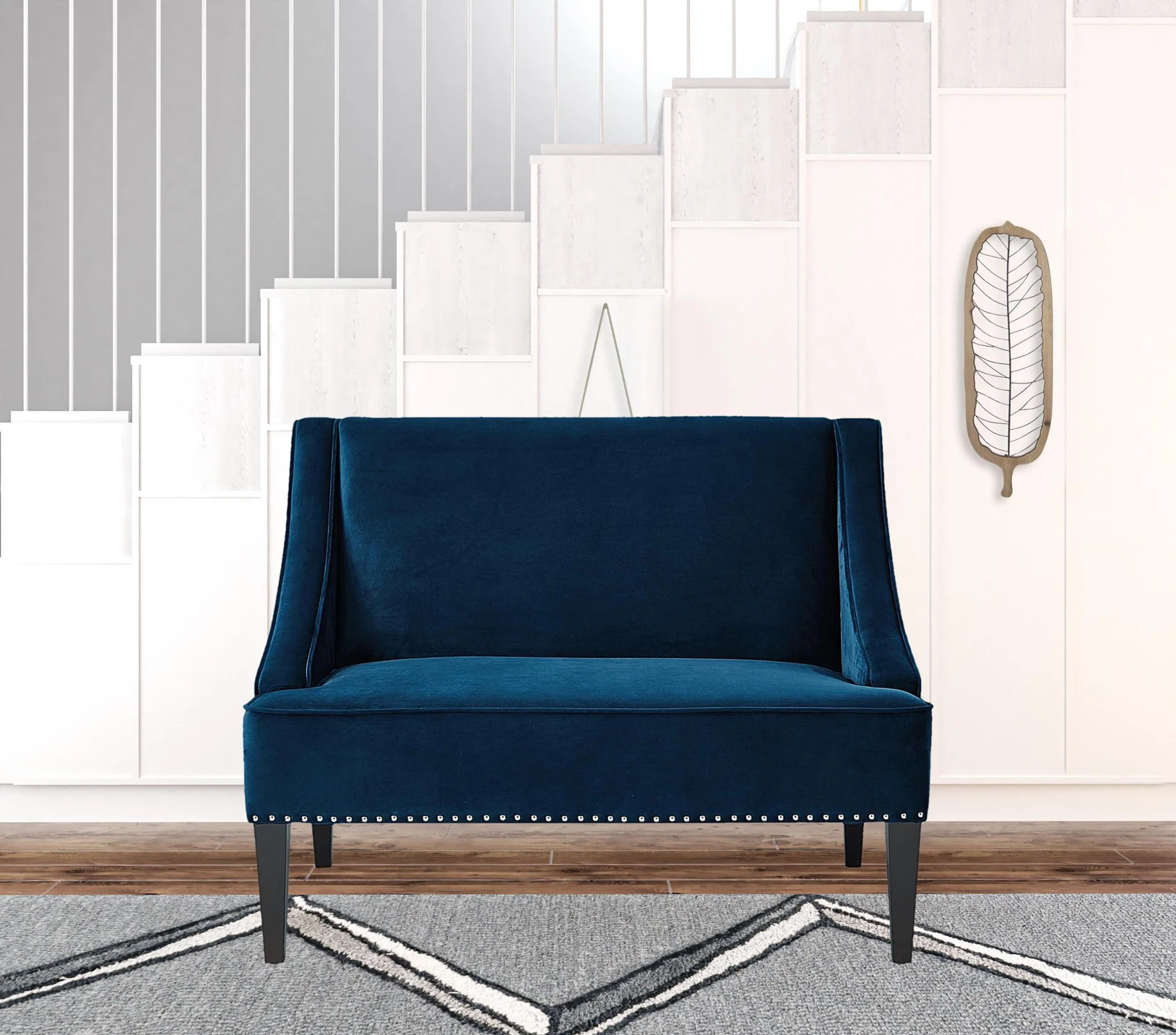 45" Navy Blue And Brown Upholstered Velvet Bench By Homeroots - Image 5