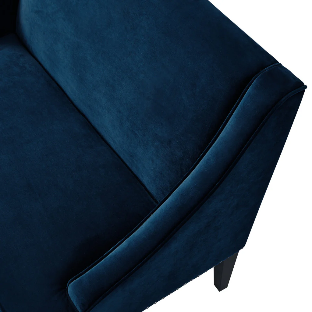 45" Navy Blue And Brown Upholstered Velvet Bench By Homeroots - Image 6