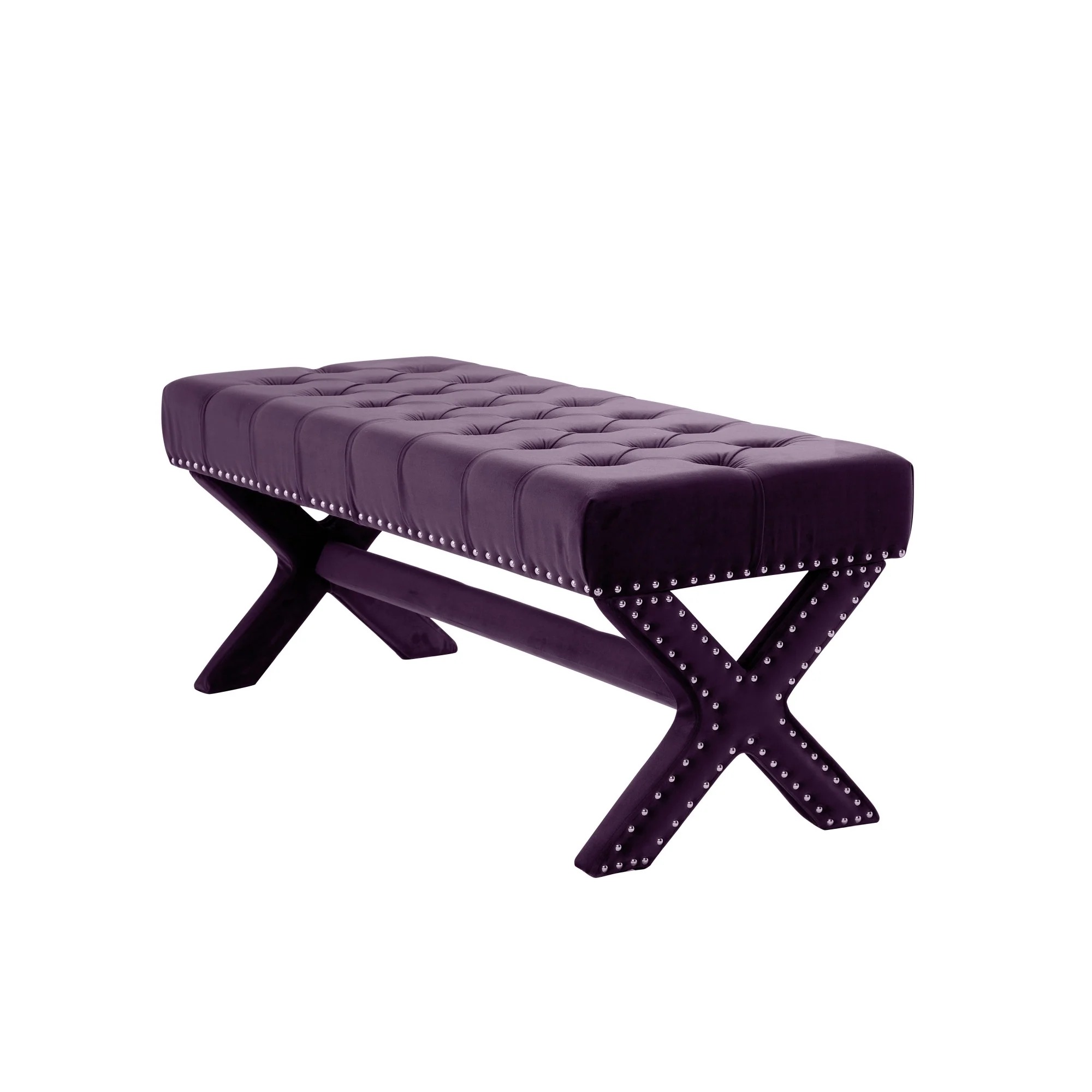 45" Plum And Purple Upholstered Velvet Bench By Homeroots - Image 2
