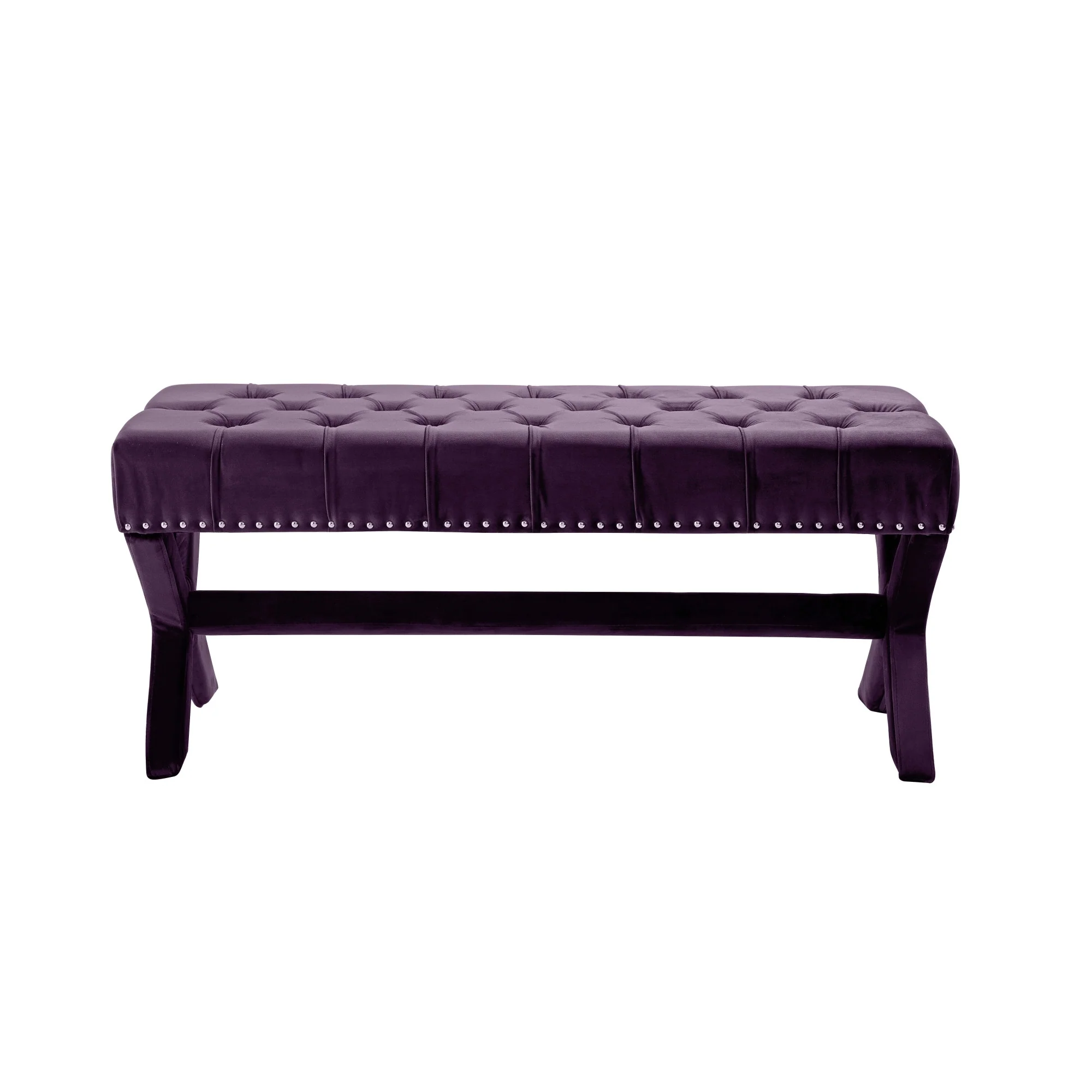 45" Plum And Purple Upholstered Velvet Bench By Homeroots - Image 3