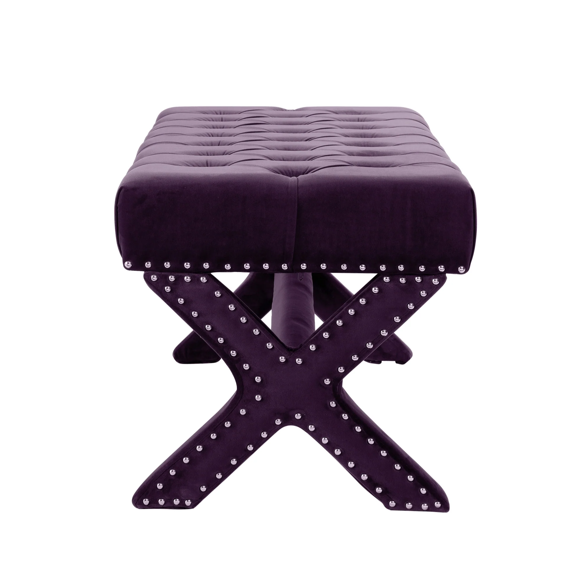 45" Plum And Purple Upholstered Velvet Bench By Homeroots - Image 4