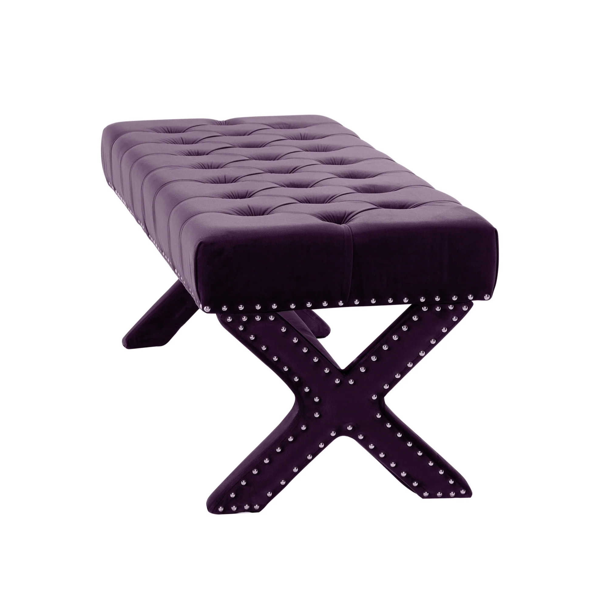 45" Plum And Purple Upholstered Velvet Bench By Homeroots - Image 5