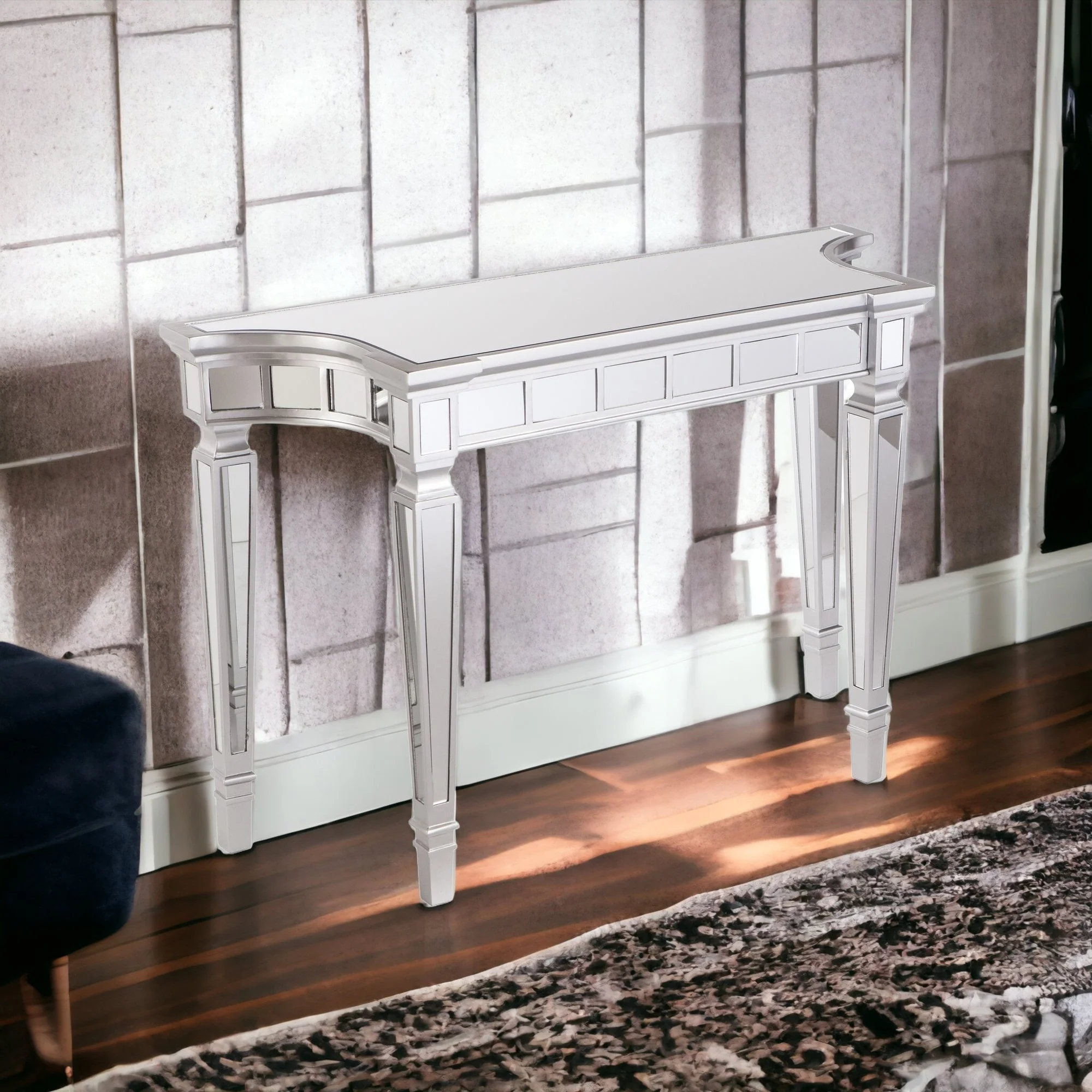 45" Silver Mirrored Glass Free Form Console Table By Homeroots - Image 5