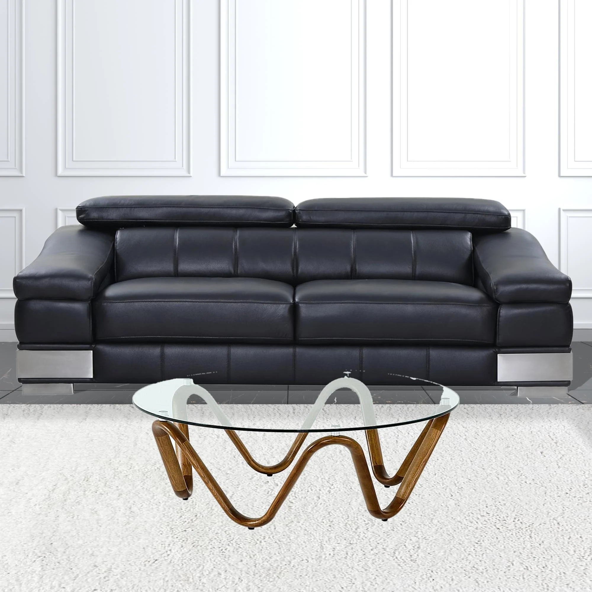 45" Walnut And Clear Glass Abstract Wood Round Coffee Table By Homeroots - Image 2