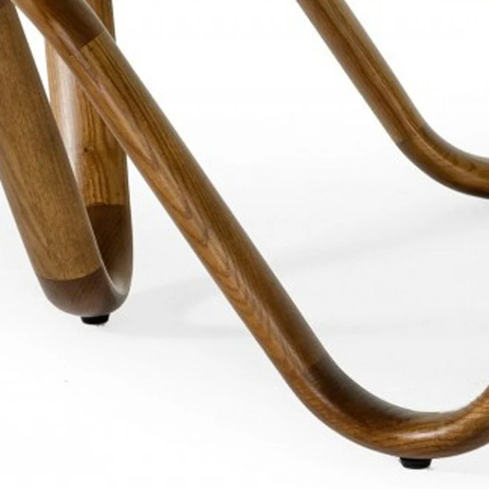 45" Walnut And Clear Glass Abstract Wood Round Coffee Table By Homeroots - Image 3