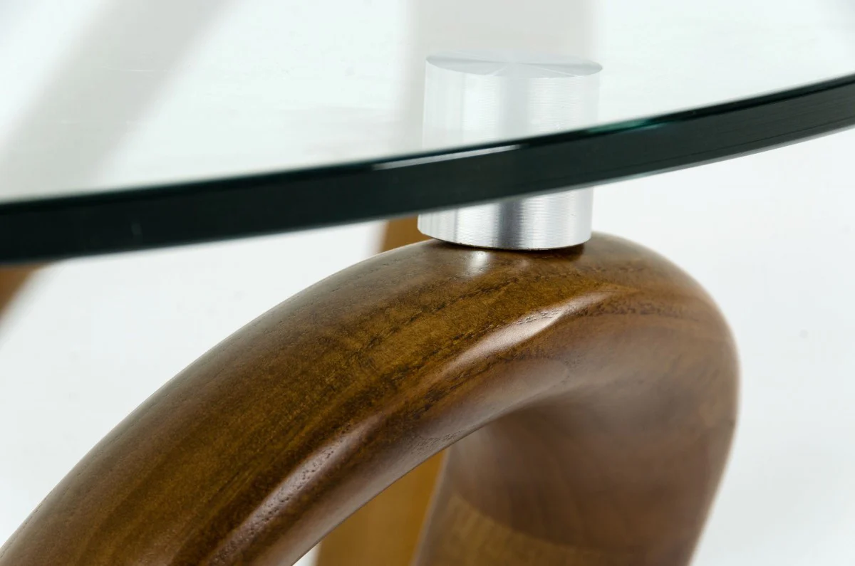 45" Walnut And Clear Glass Abstract Wood Round Coffee Table By Homeroots - Image 4