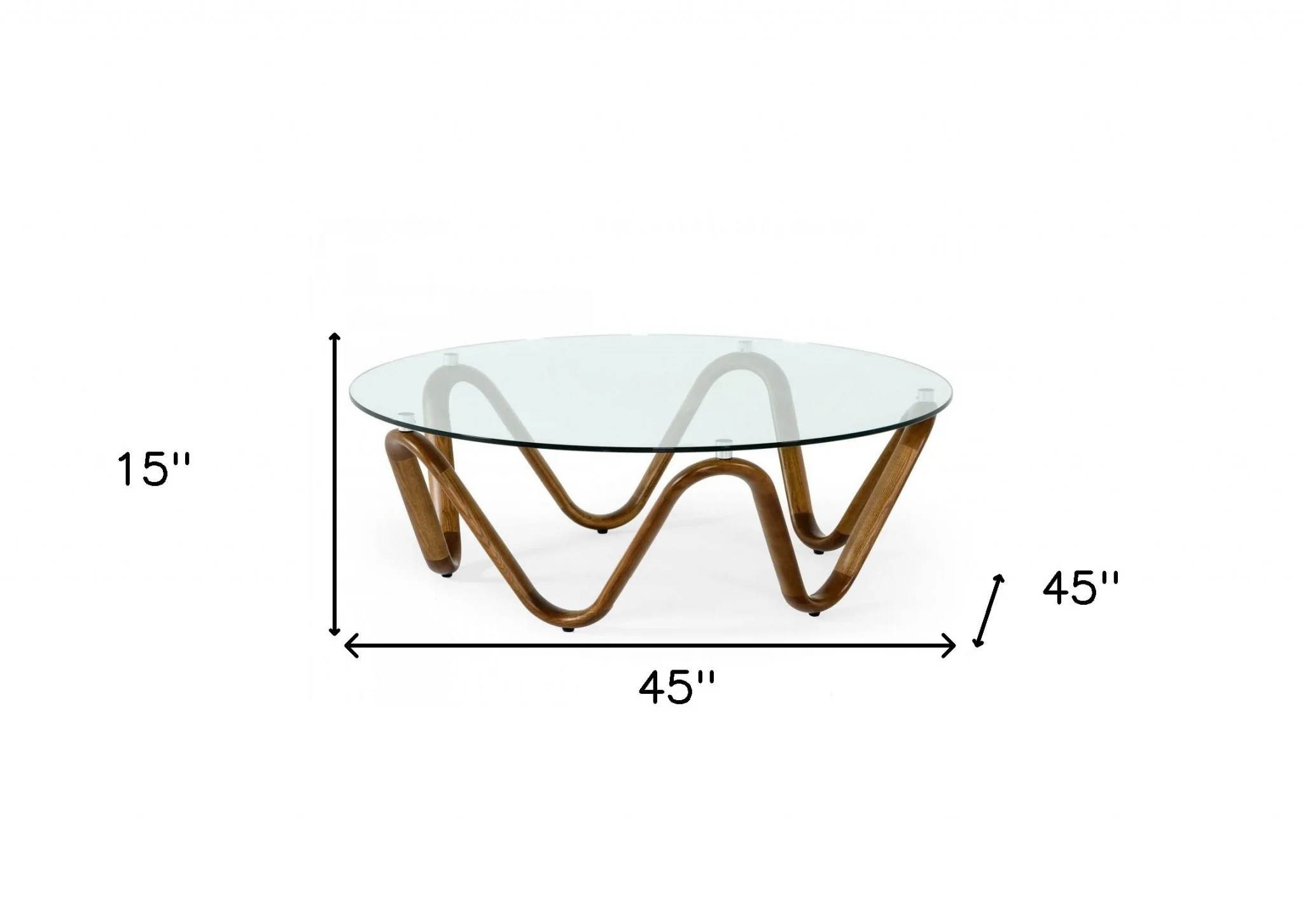 45" Walnut And Clear Glass Abstract Wood Round Coffee Table By Homeroots - Image 5