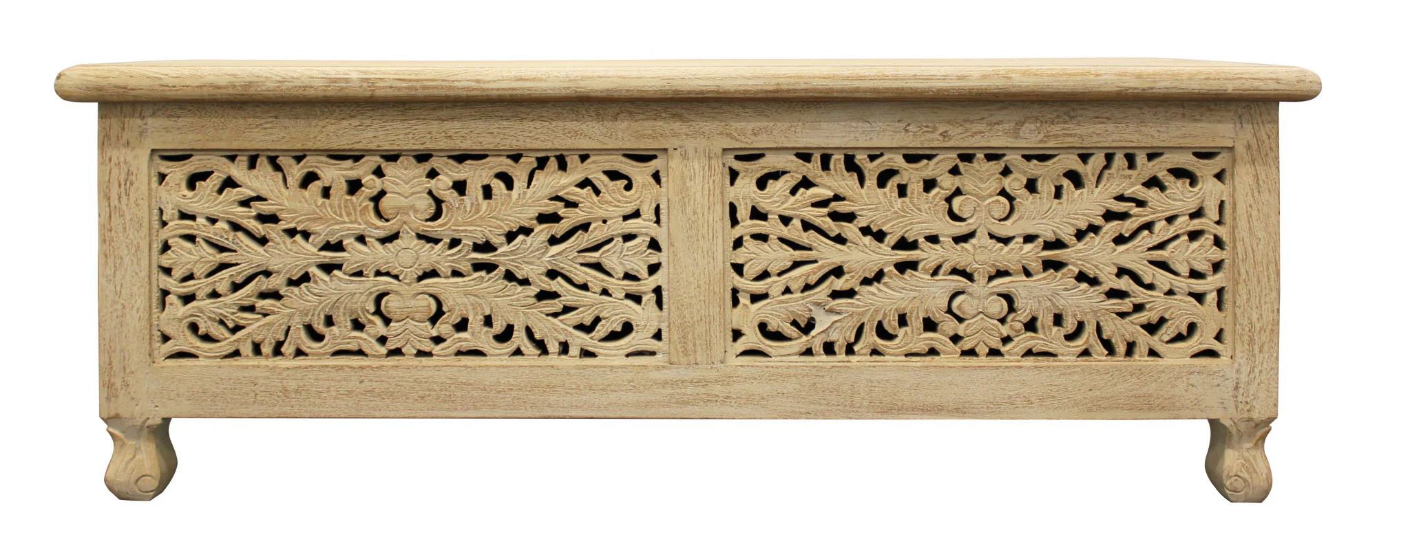 46" Antique White Solid Carved Wood Scroll Bench with Flip Top By Homeroots - Image 2