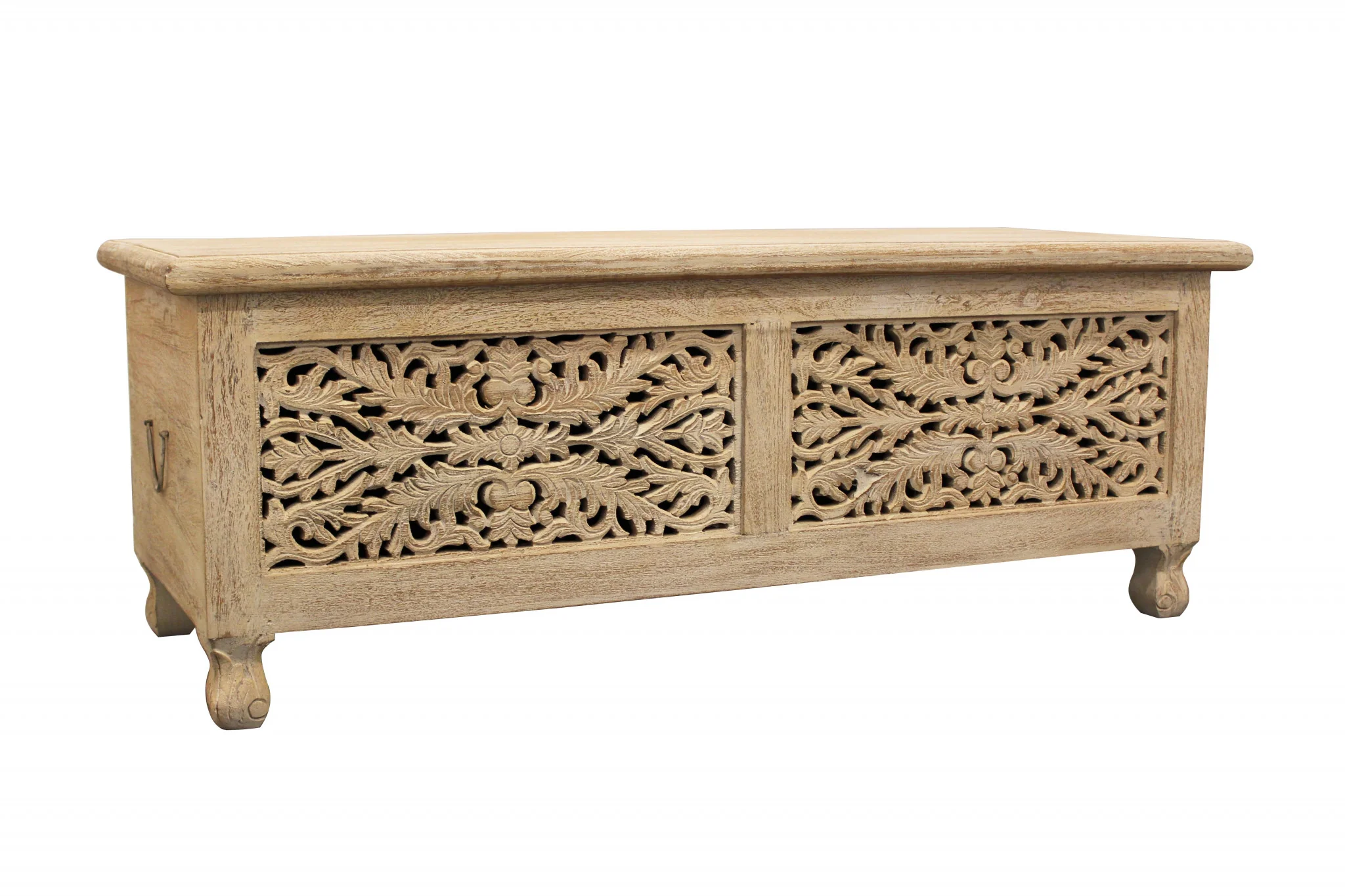 46" Antique White Solid Carved Wood Scroll Bench with Flip Top By Homeroots - Image 6