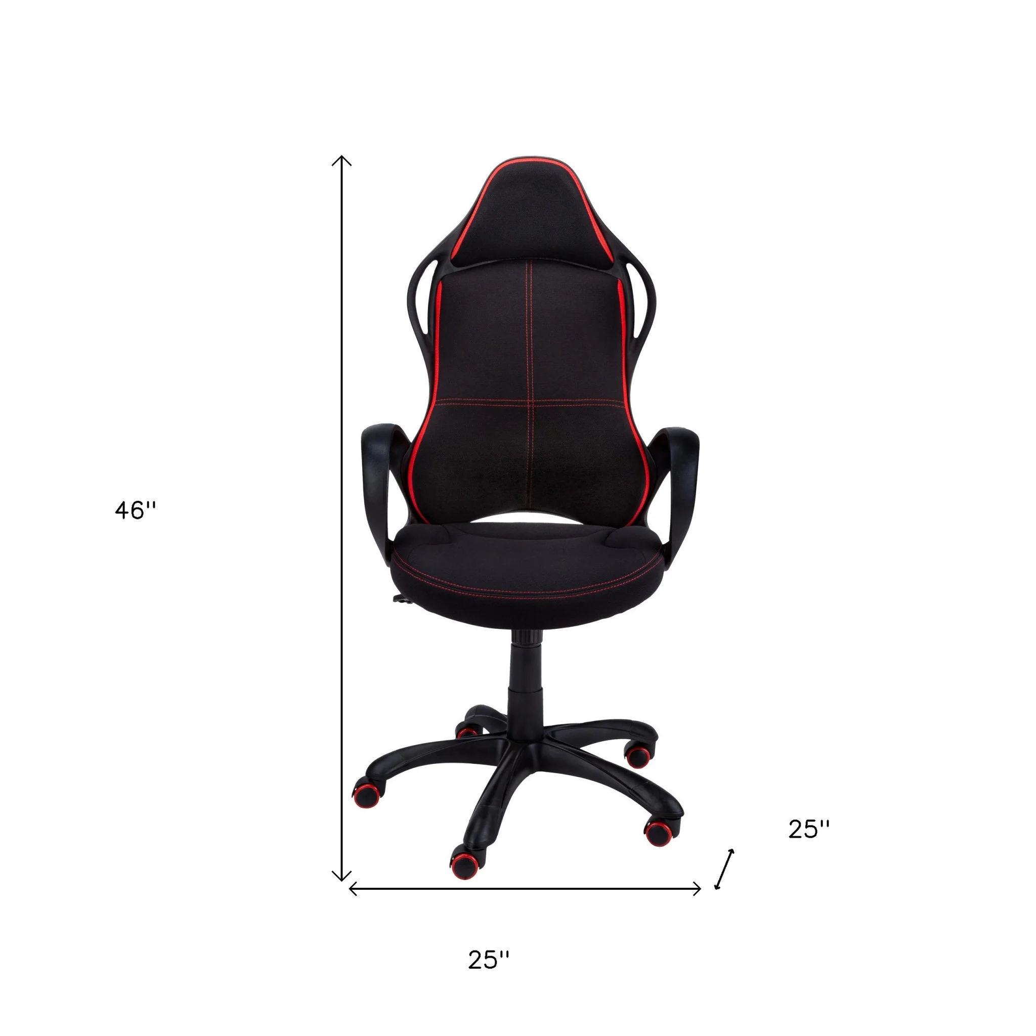 46" Black and Red Fabric Multi Position Office Chair By Homeroots - Image 4