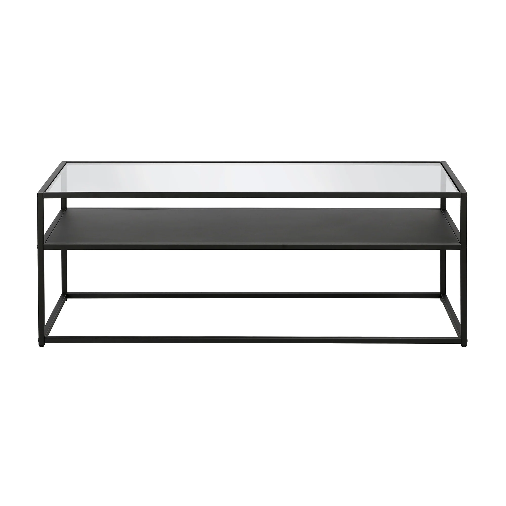 46" Black Glass Rectangular Coffee Table With Shelf By Homeroots - Image 2