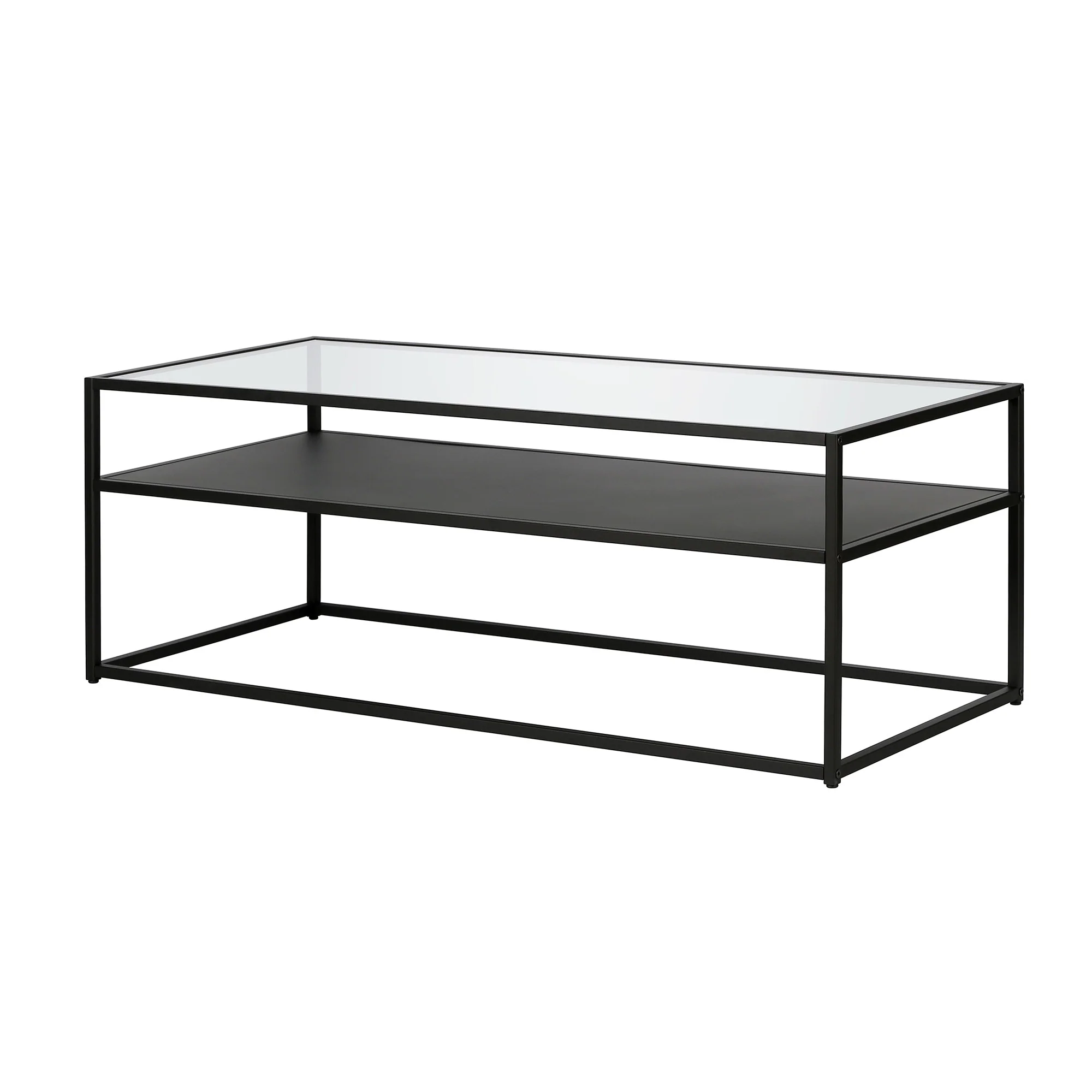 46" Black Glass Rectangular Coffee Table With Shelf By Homeroots - Image 3