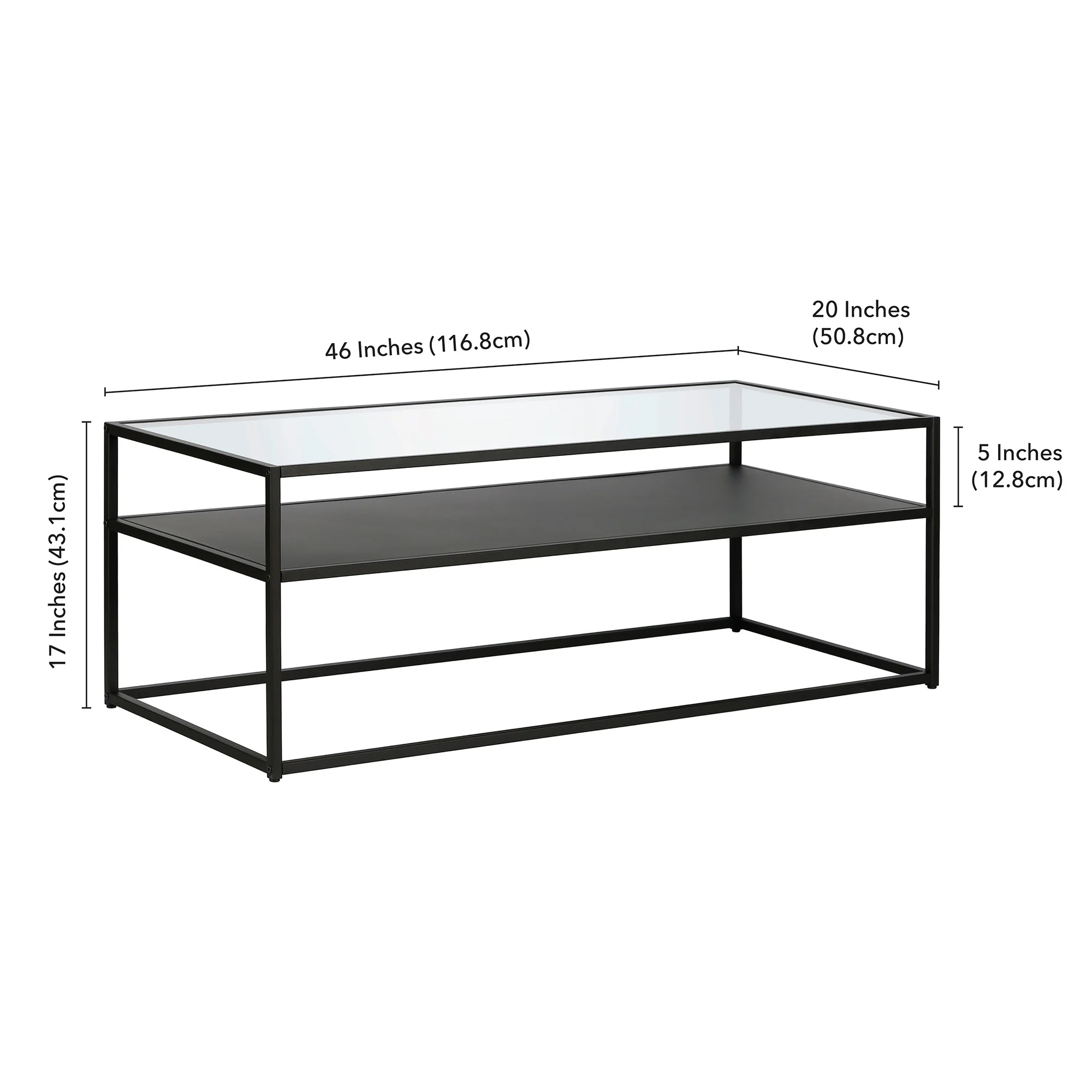 46" Black Glass Rectangular Coffee Table With Shelf By Homeroots - Image 8