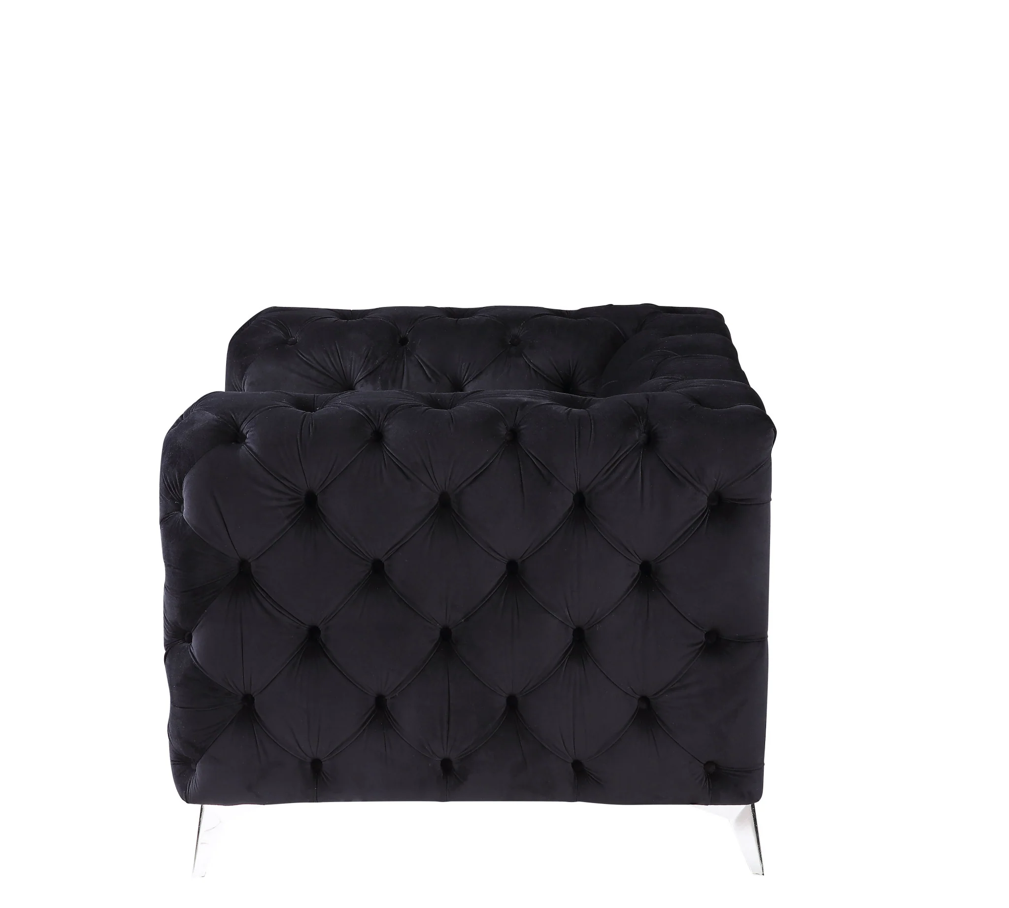 46" Black Velvet And Chrome Tufted Arm Chair By Homeroots - Image 2