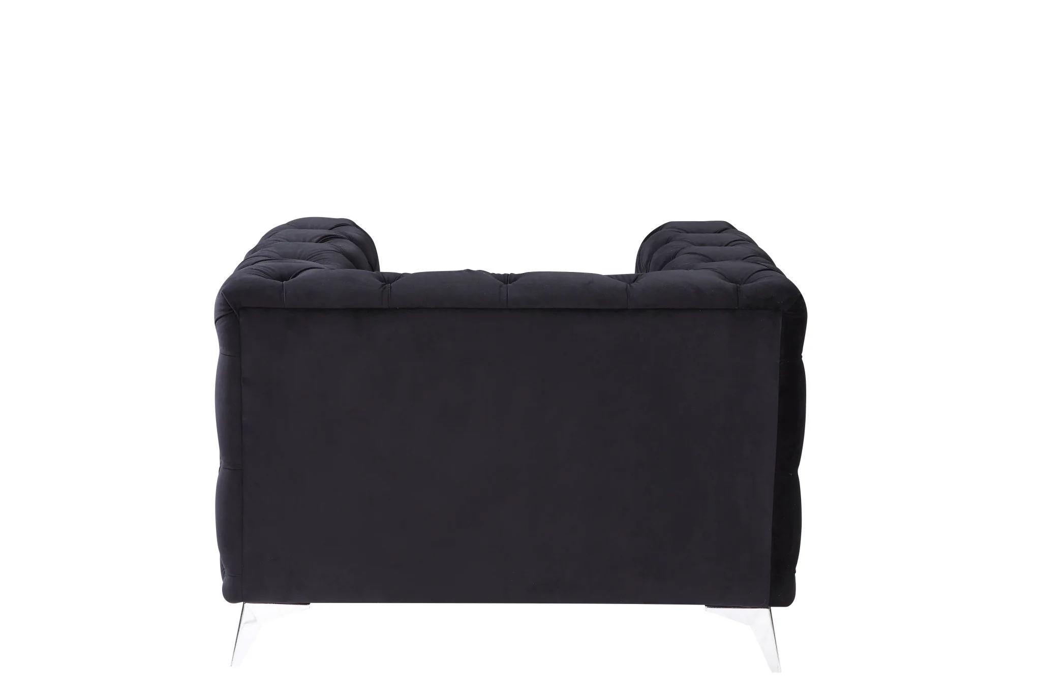 46" Black Velvet And Chrome Tufted Arm Chair By Homeroots - Image 3