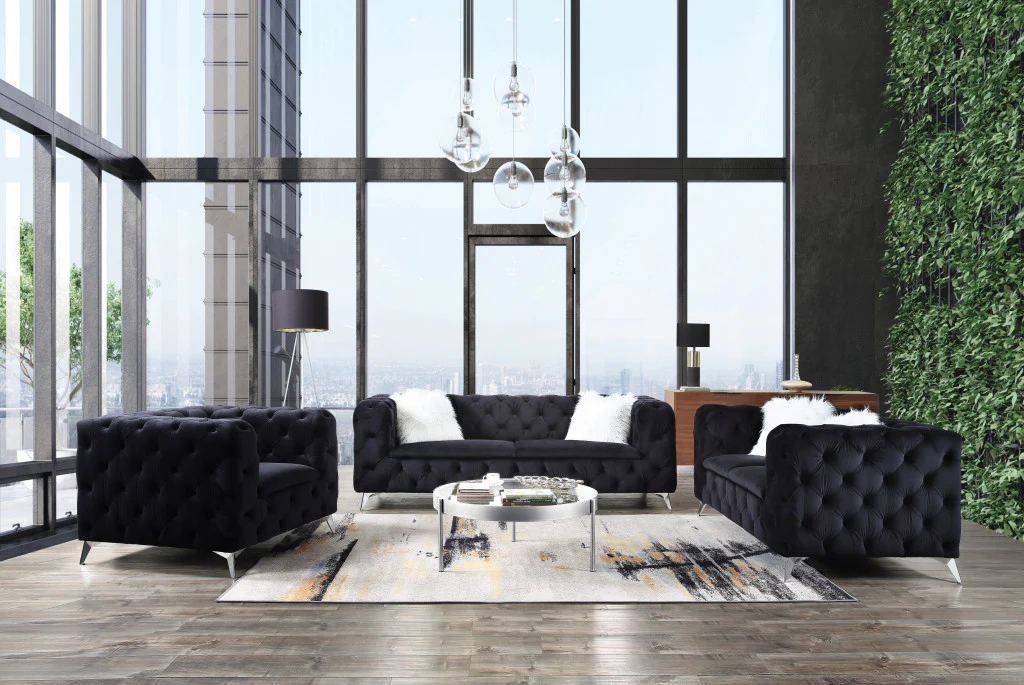 46" Black Velvet And Chrome Tufted Arm Chair By Homeroots - Image 5