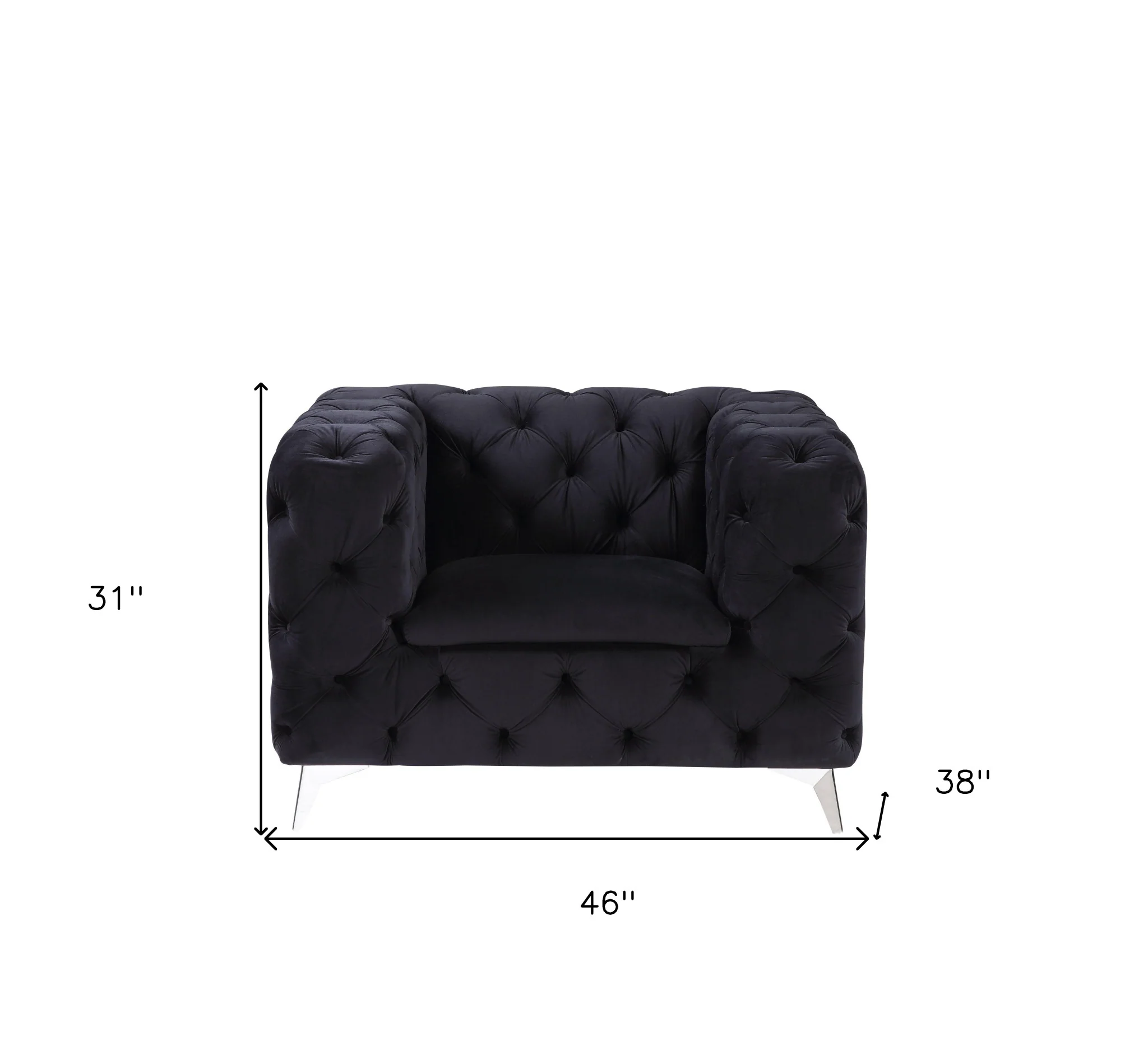 46" Black Velvet And Chrome Tufted Arm Chair By Homeroots - Image 6