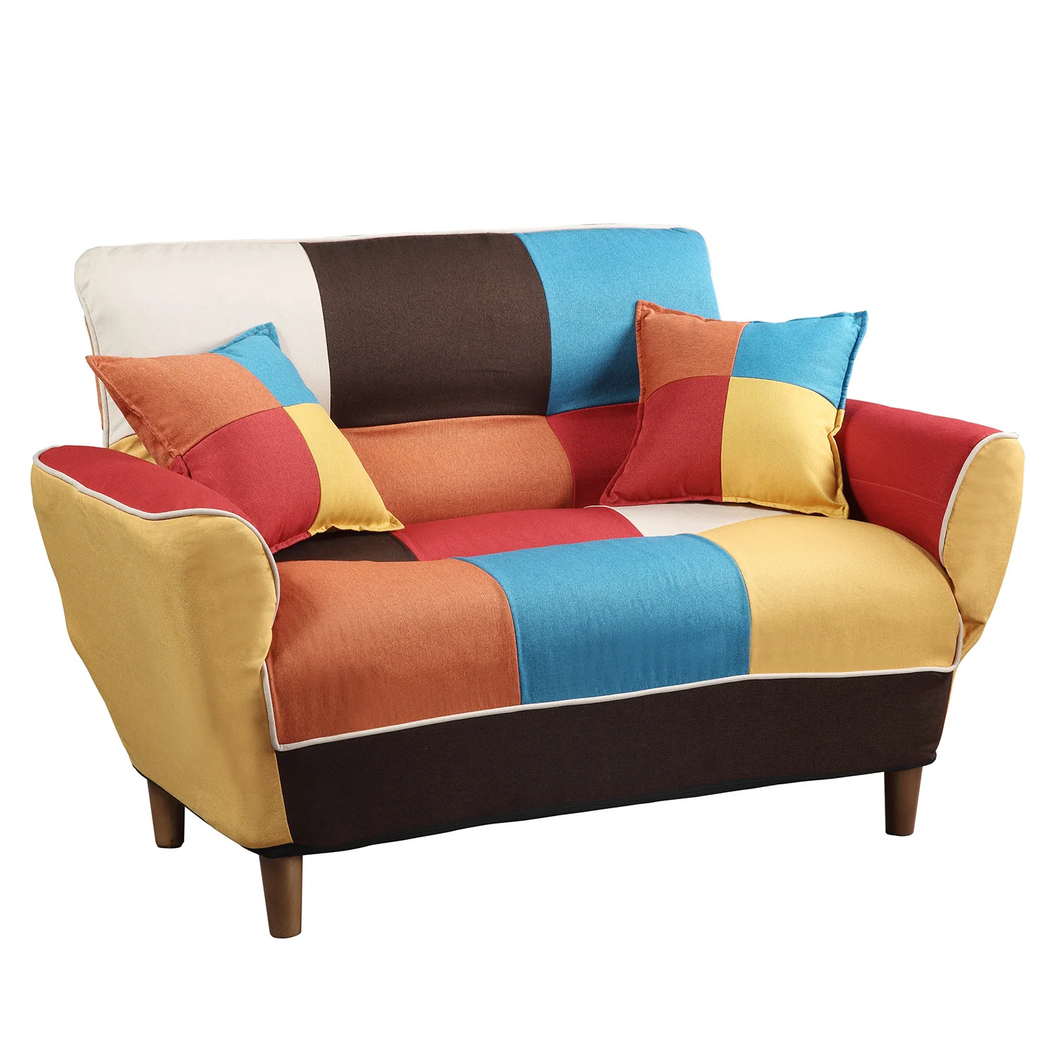 46" Brown Linen Futon Convertible Sleeper Love Seat And Toss Pillows By Homeroots - Image 2