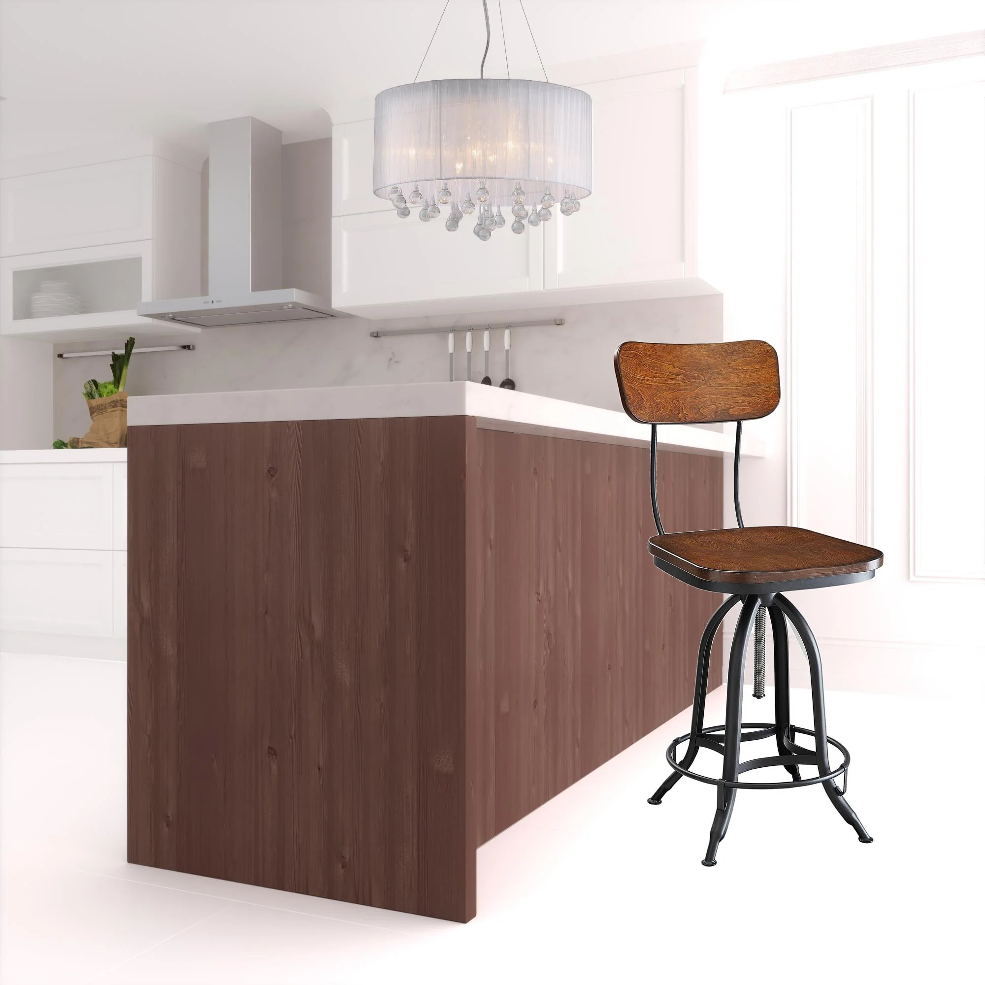 46" Chestnut Steel Swivel Low Back Adjustable Height Bar Chair With Footrest By Homeroots - Image 2
