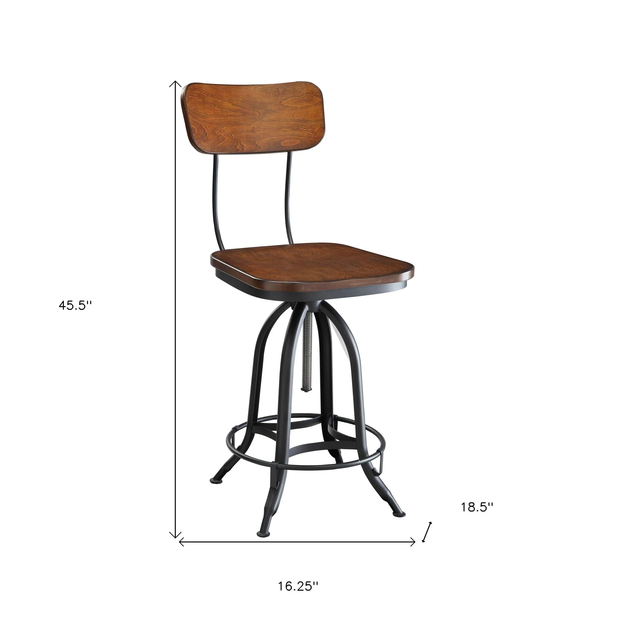 46" Chestnut Steel Swivel Low Back Adjustable Height Bar Chair With Footrest By Homeroots - Image 5