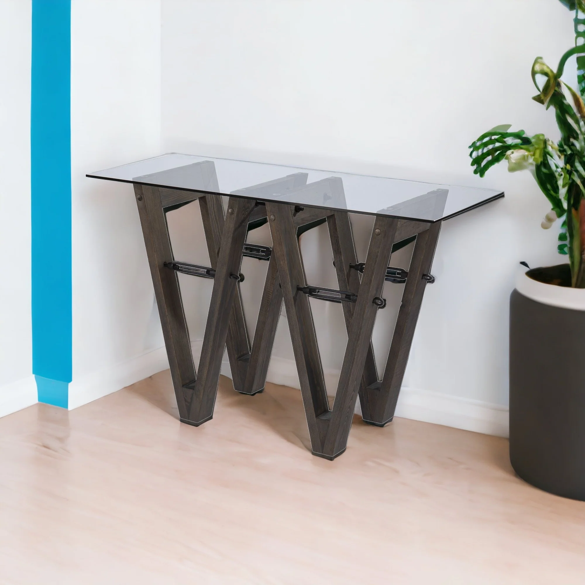 46" Clear and Gray Brown Glass Abstract Console Table By Homeroots - Image 4