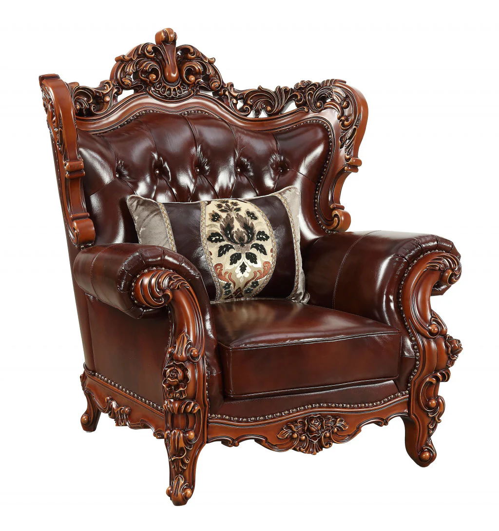 46" Dark Brown and Chocolate Faux Leather Tufted Wingback Chair By Homeroots - Image 2