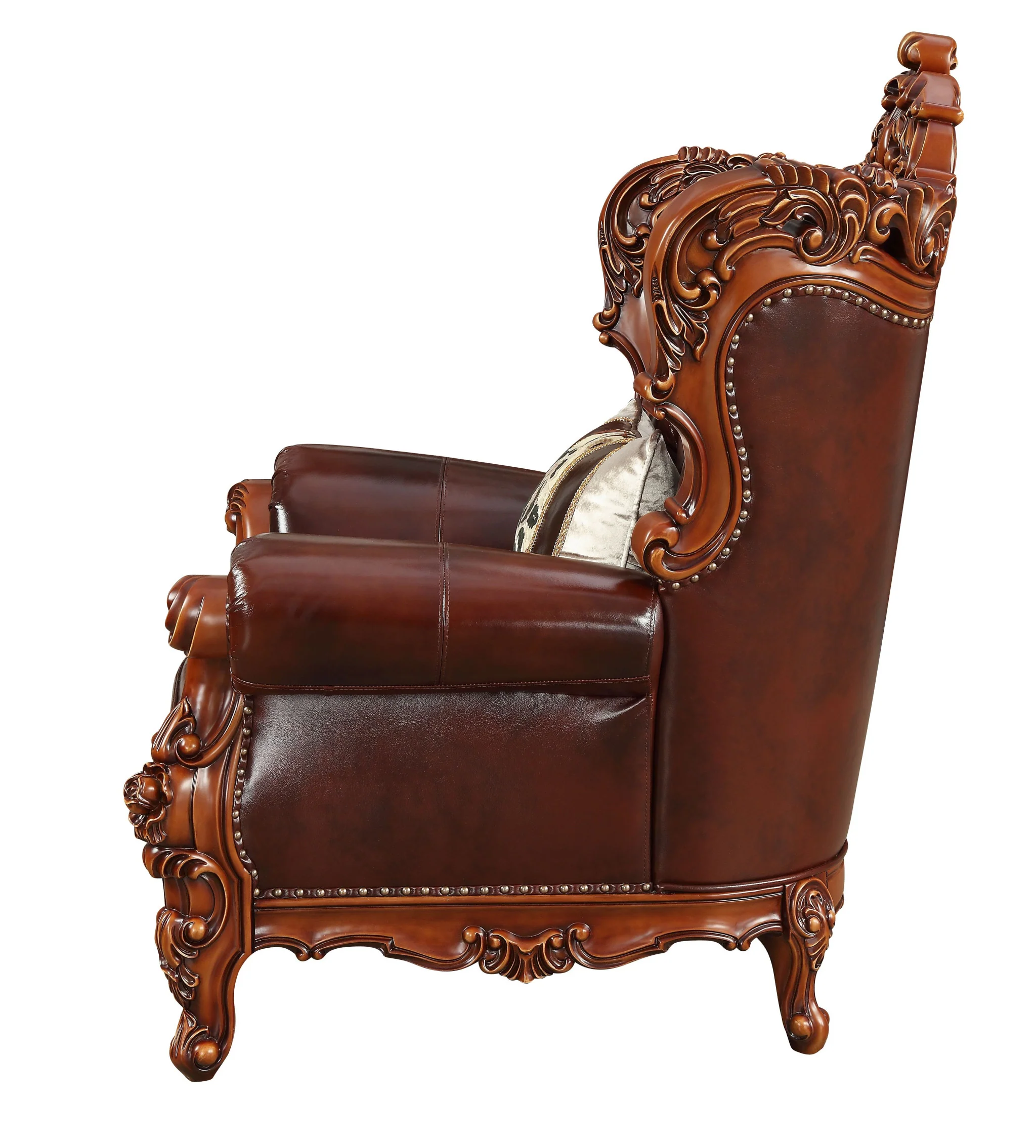 46" Dark Brown and Chocolate Faux Leather Tufted Wingback Chair By Homeroots - Image 3