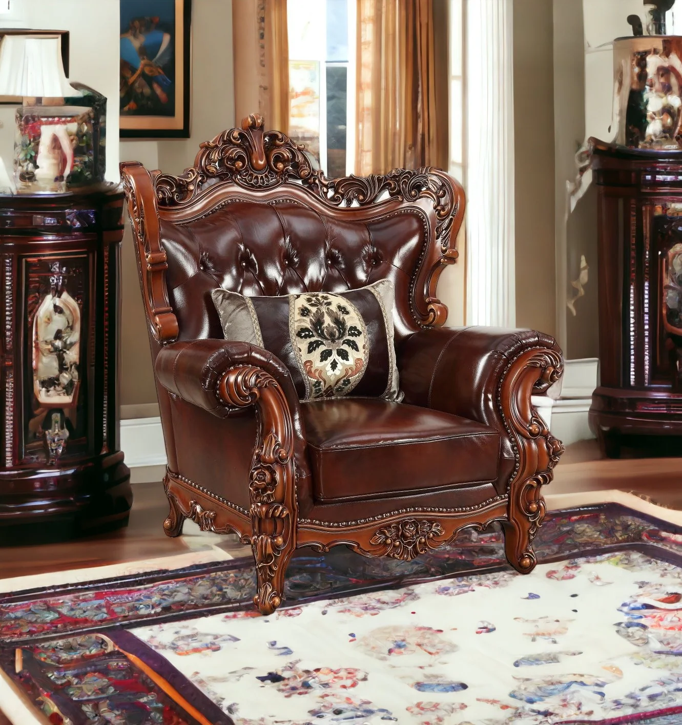 46" Dark Brown and Chocolate Faux Leather Tufted Wingback Chair By Homeroots - Image 4