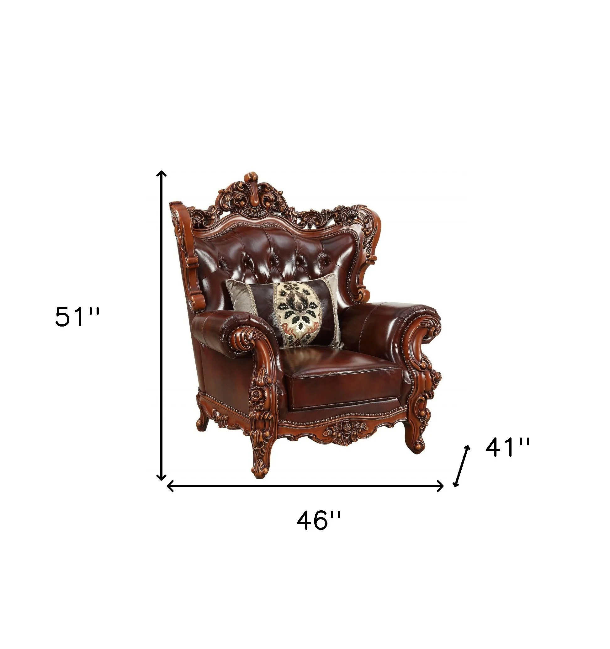 46" Dark Brown and Chocolate Faux Leather Tufted Wingback Chair By Homeroots - Image 6