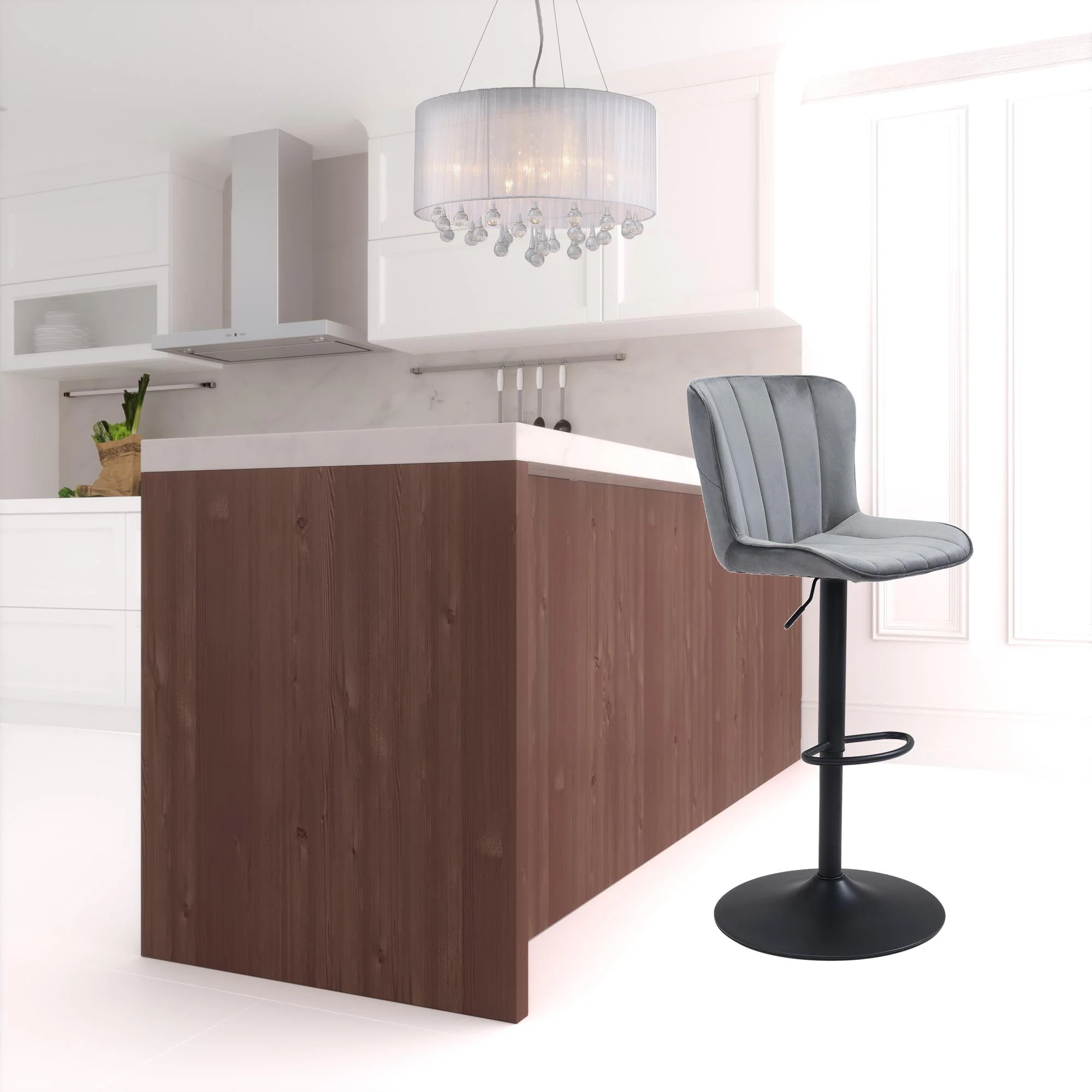 46" Gray And Black Steel Swivel Low Back Counter Height Bar Chair With Footrest By Homeroots - Image 6