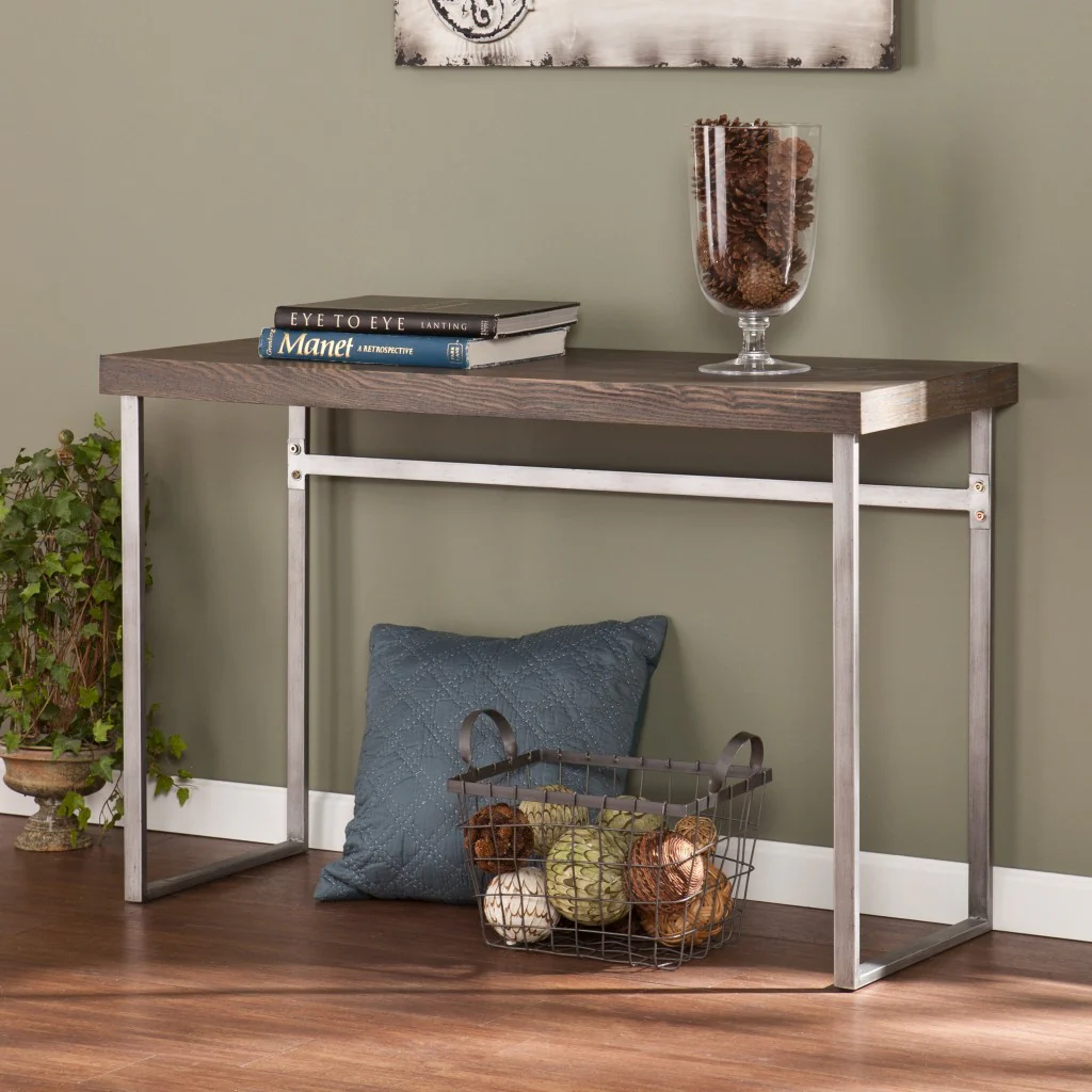 46" Gray Brown and Silver Distressed Sled Console Table By Homeroots - Image 5