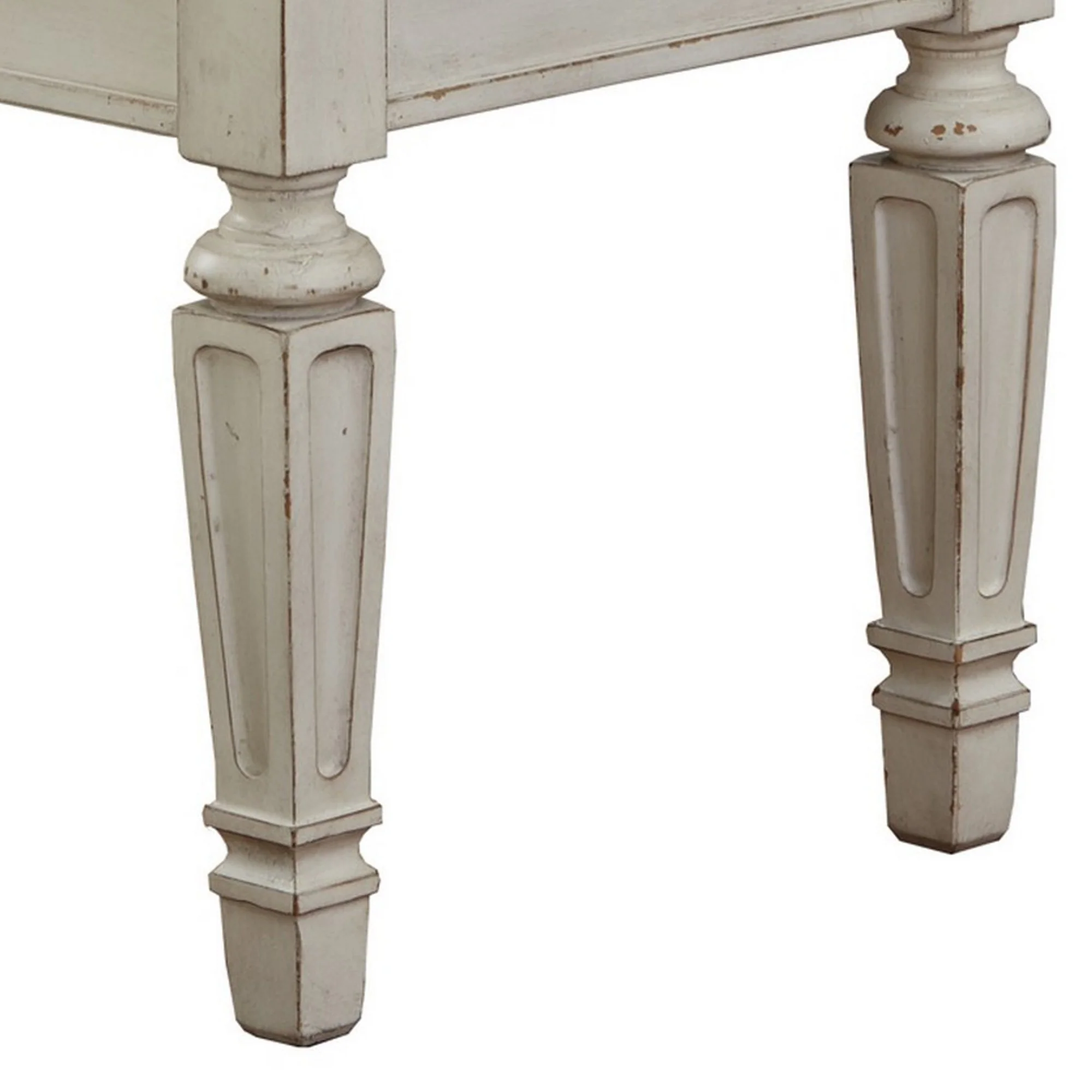 46 Inches Tufted Fabric Padded Wooden Accent Bench Antique White By Benzara - Image 3