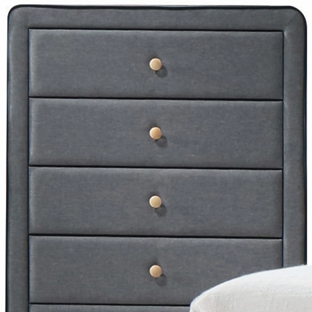 46' Light Gray Upholstery 5 Drawer Chest Dresser With Light Natural Legs By Homeroots - Image 4