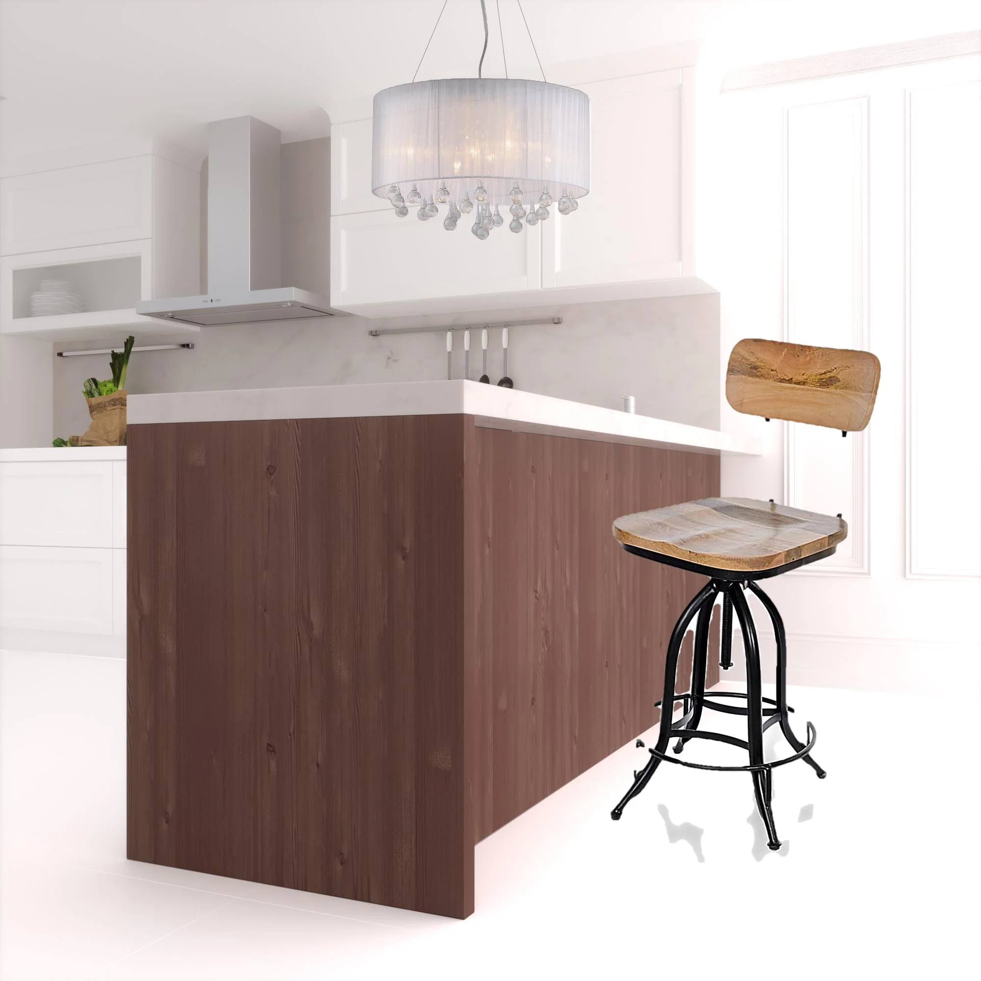 46" Natural Steel Swivel Low Back Adjustable Height Bar Chair With Footrest By Homeroots - Image 2