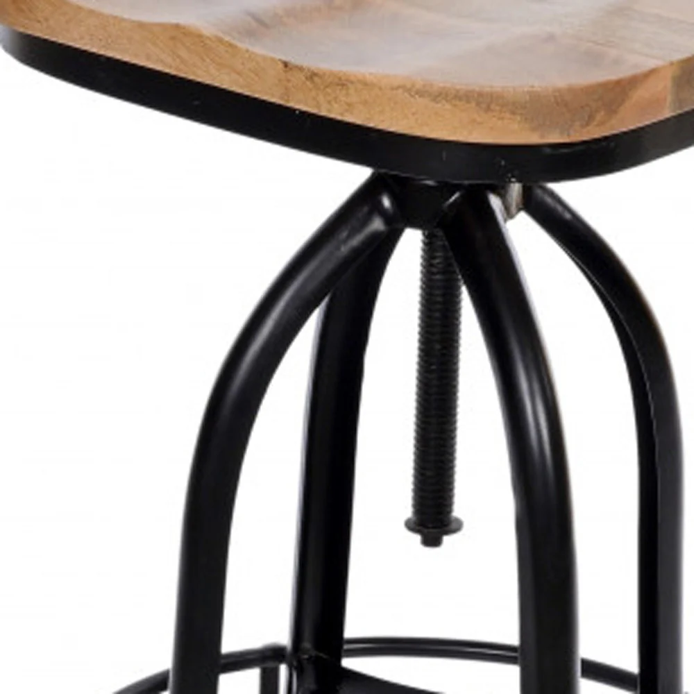46" Natural Steel Swivel Low Back Adjustable Height Bar Chair With Footrest By Homeroots - Image 3