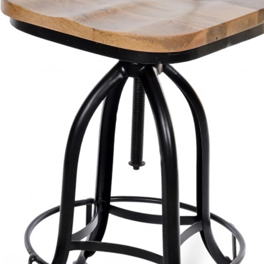 46" Natural Steel Swivel Low Back Adjustable Height Bar Chair With Footrest By Homeroots - Image 4