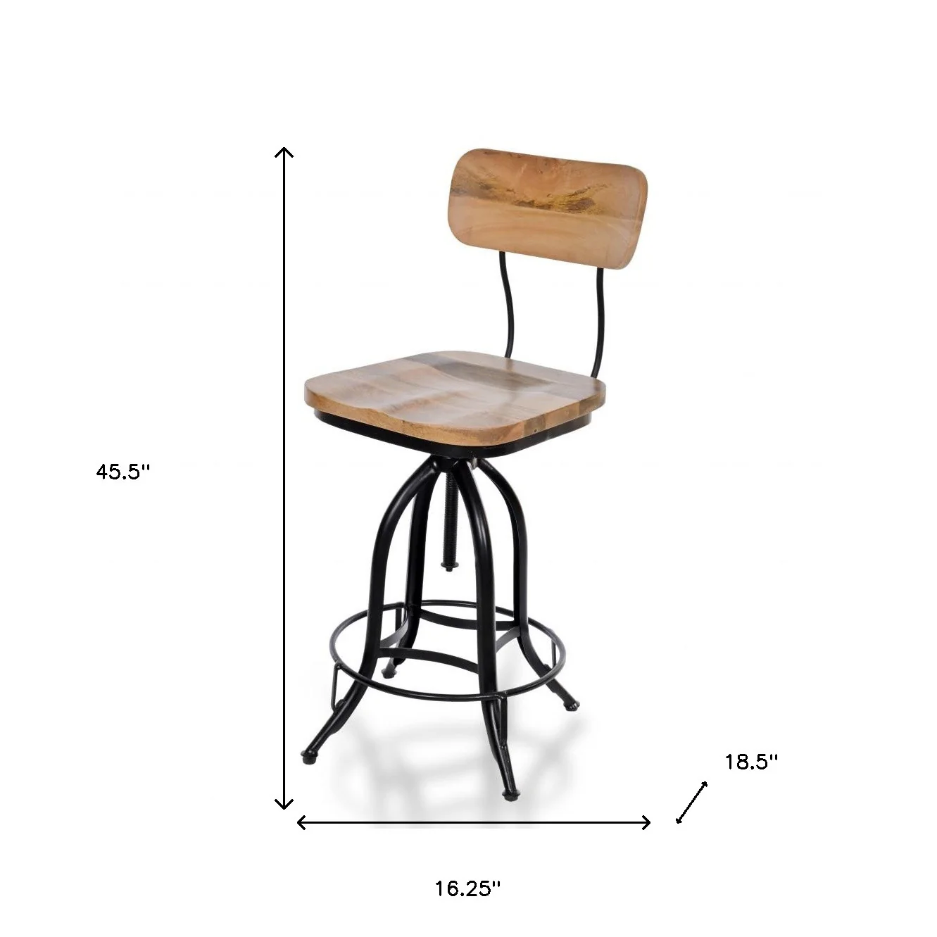 46" Natural Steel Swivel Low Back Adjustable Height Bar Chair With Footrest By Homeroots - Image 5
