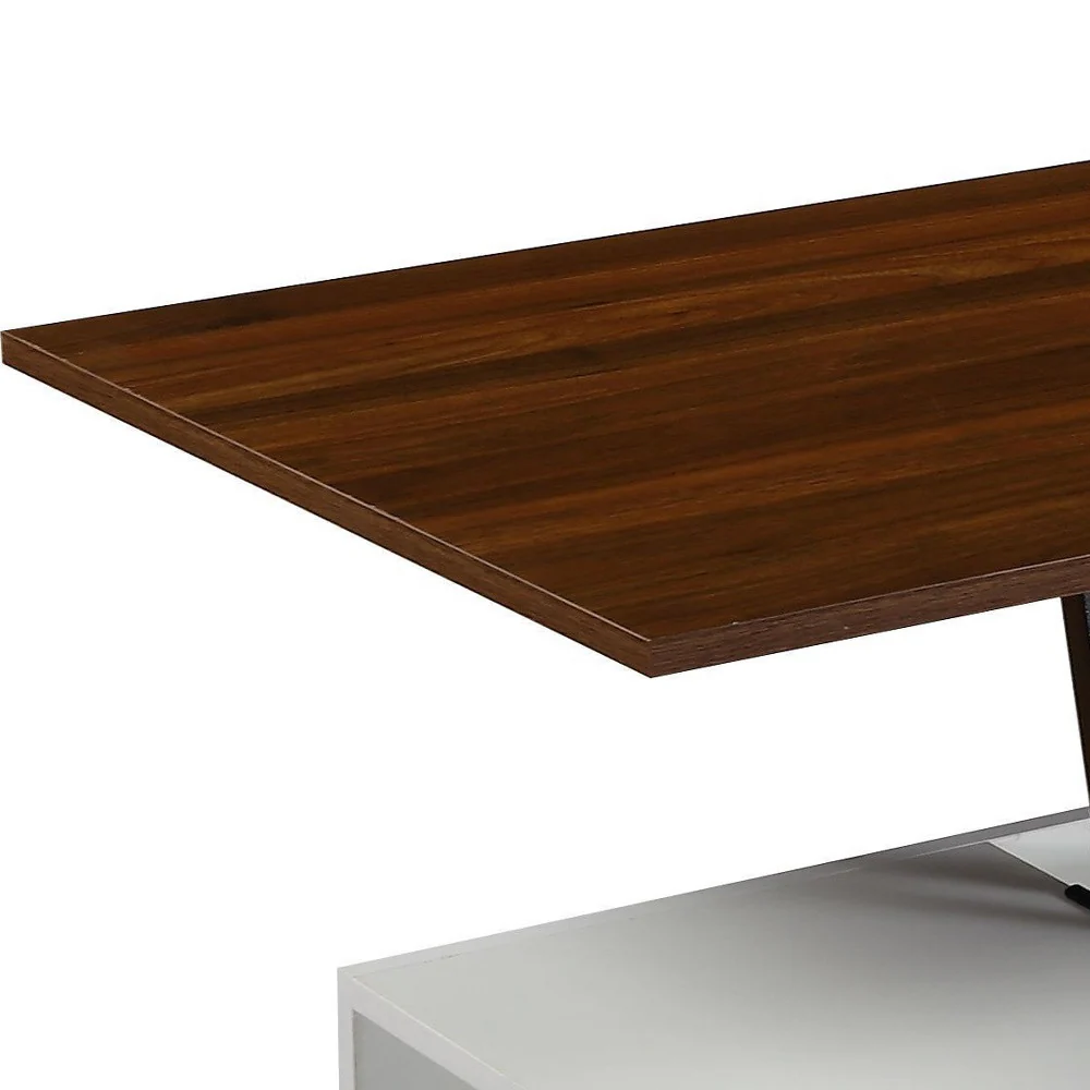 46" White And Walnut Melamine Veneer And Manufactured Wood Rectangular Lift Top Coffee Table With Two Drawers And Shelf By Homeroots - Image 4