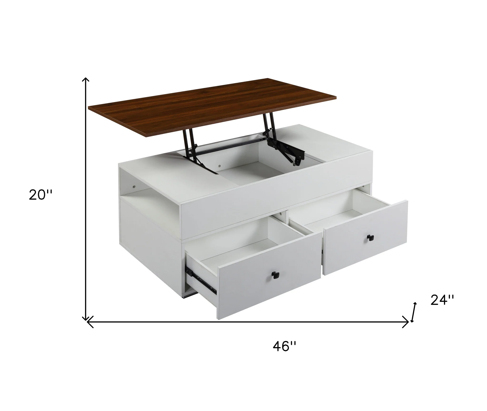46" White And Walnut Melamine Veneer And Manufactured Wood Rectangular Lift Top Coffee Table With Two Drawers And Shelf By Homeroots - Image 5