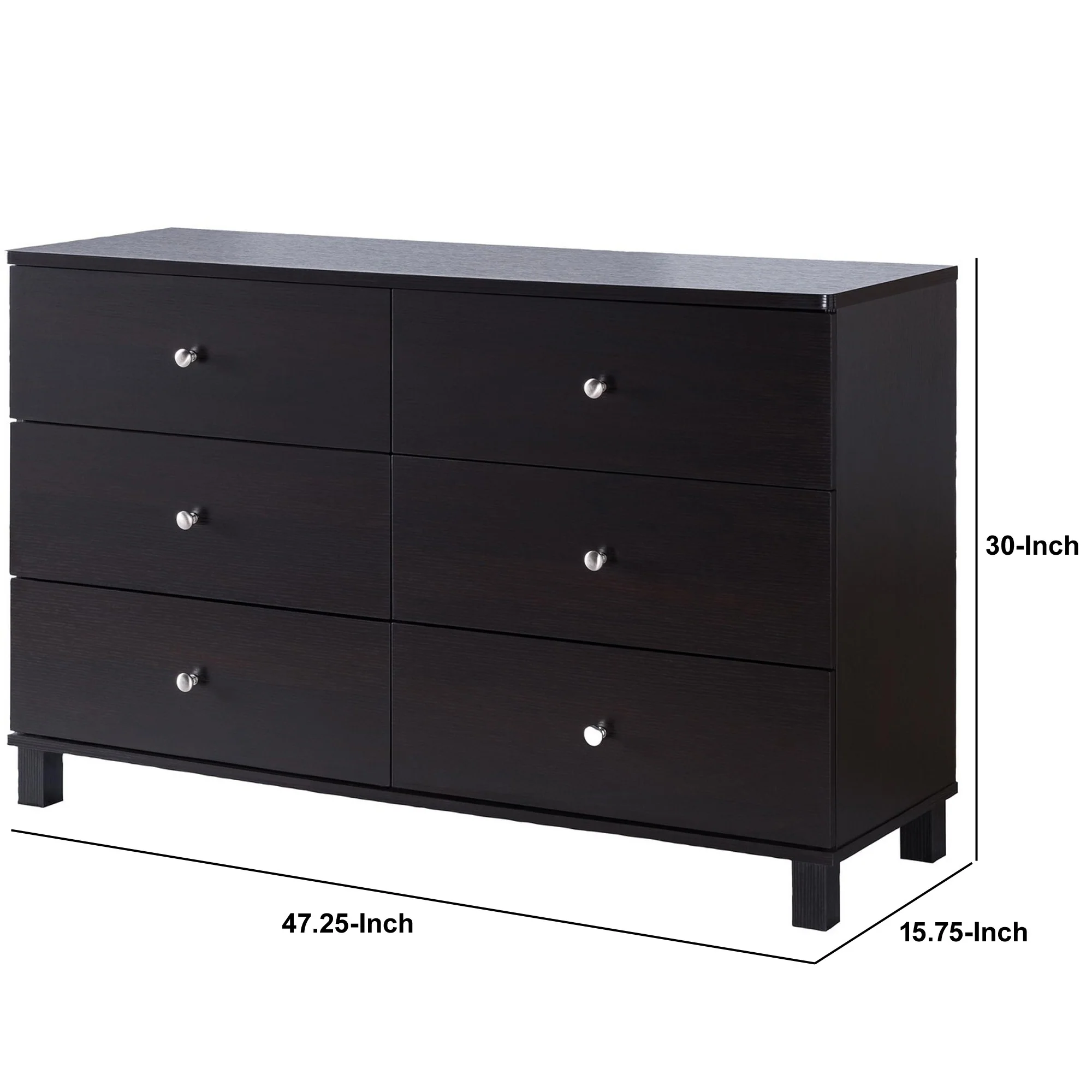47.25 Inches 6 Drawer Dresser With Straight Legs Dark Brown By Benzara - Image 2