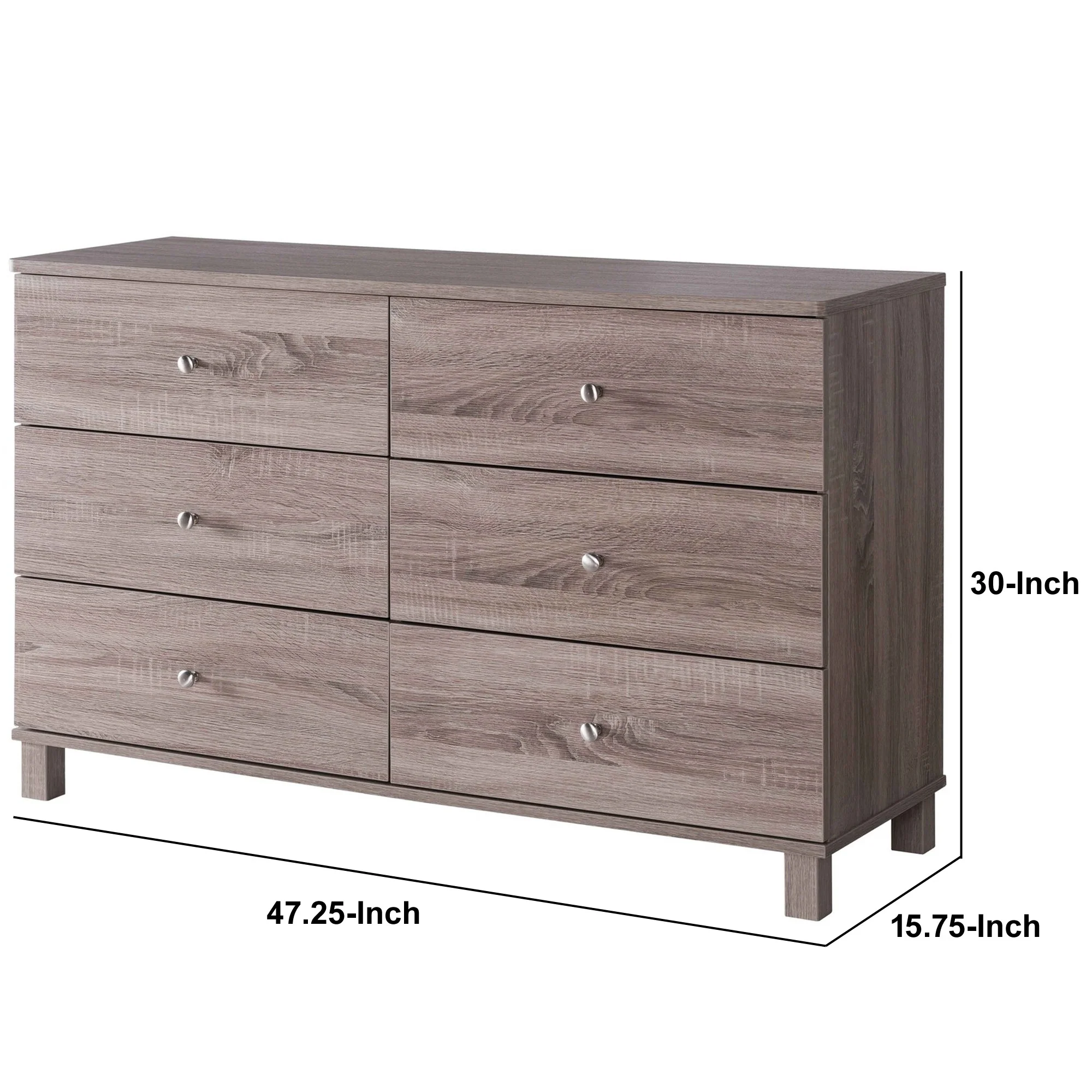 47.25 Inches 6 Drawer Dresser With Straight Legs Taupe Brown By Benzara - Image 2