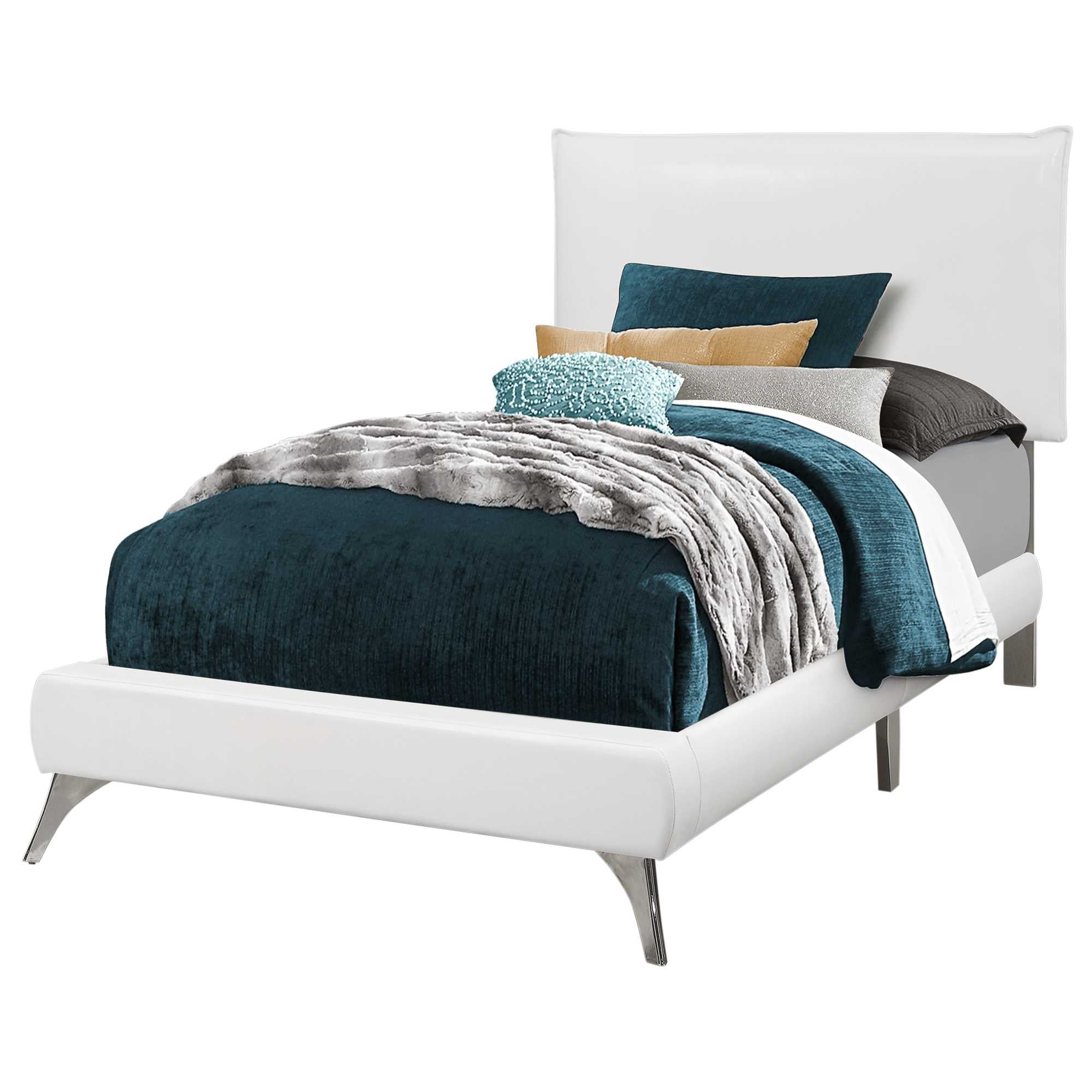 47.25" White Solid Wood Mdf Foam And Linen Twin Sized Bed With Chrome Legs By Homeroots - Image 2
