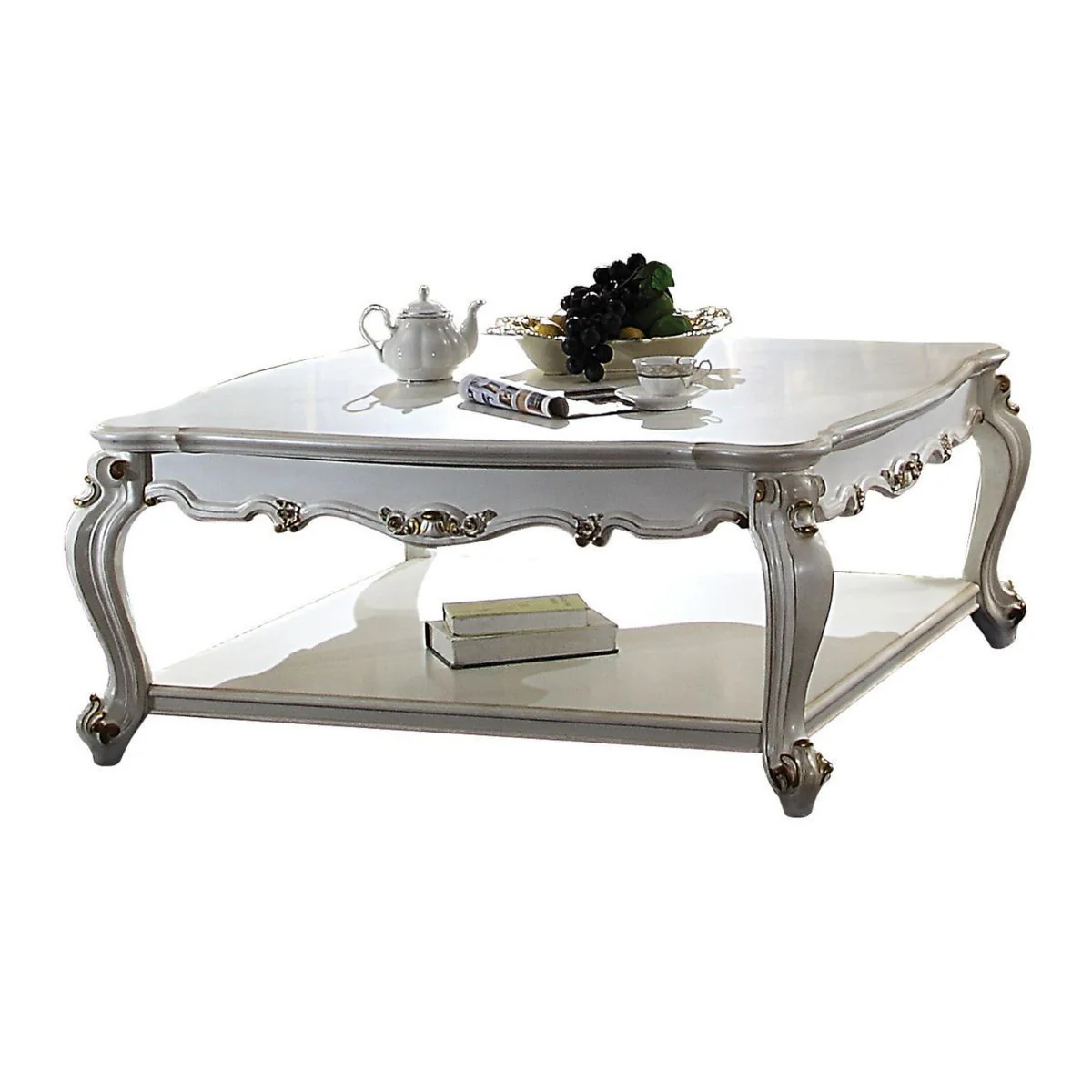 47" Antique Pearl Solid Wood And Polyresin Rectangular Coffee Table With Shelf By Homeroots - Image 2
