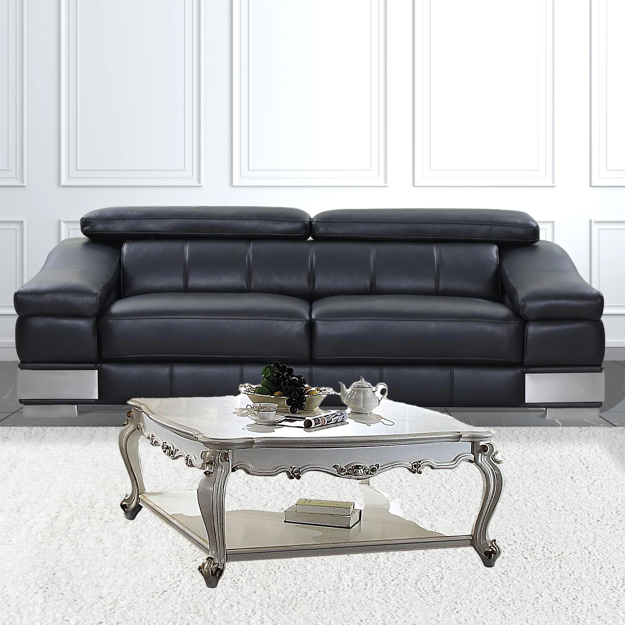 47" Antique Pearl Solid Wood And Polyresin Rectangular Coffee Table With Shelf By Homeroots - Image 3