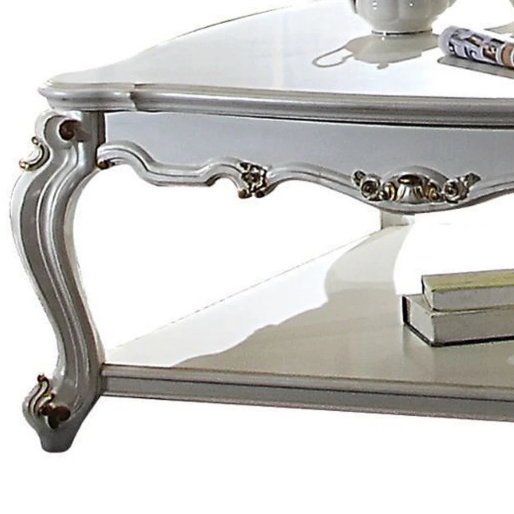 47" Antique Pearl Solid Wood And Polyresin Rectangular Coffee Table With Shelf By Homeroots - Image 5
