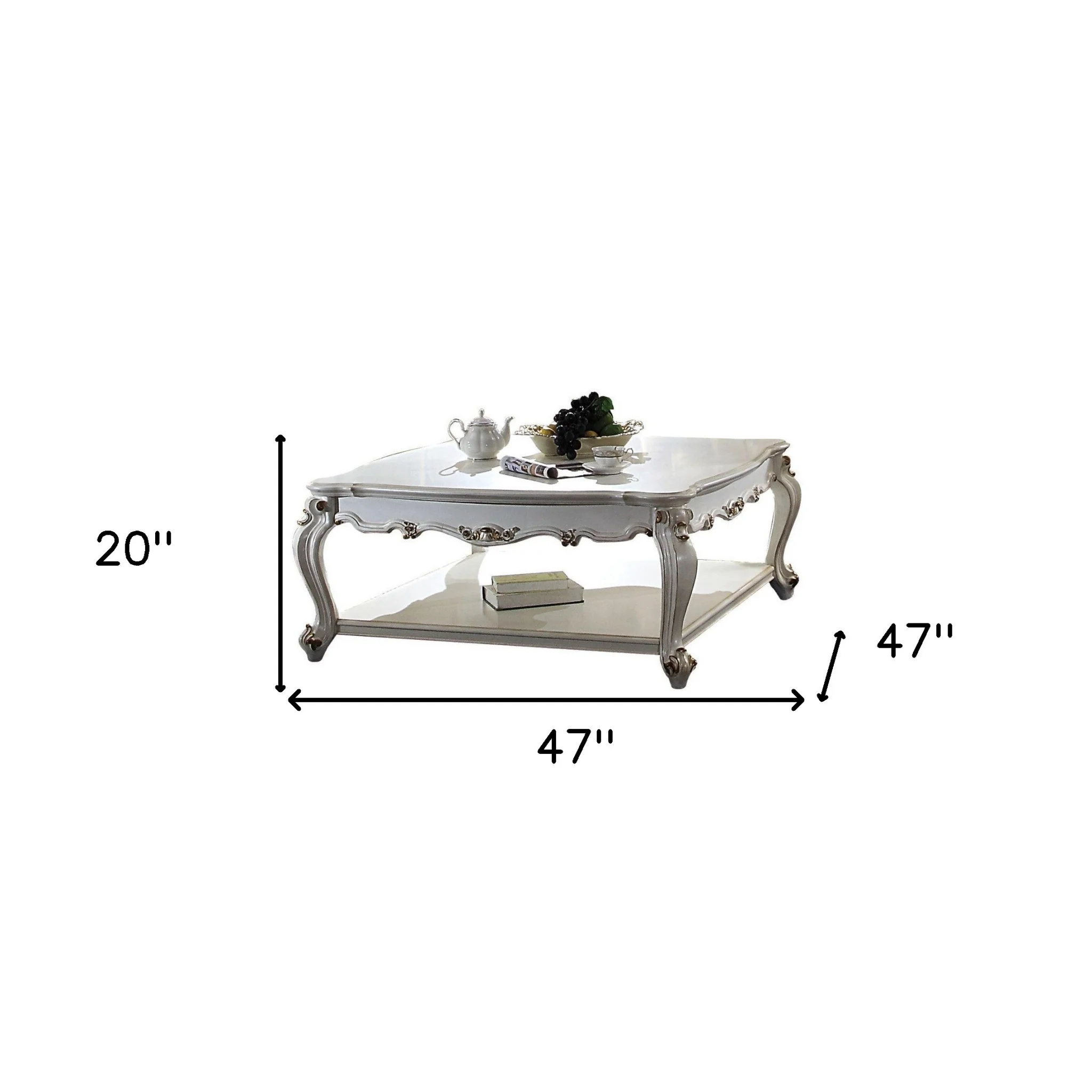 47" Antique Pearl Solid Wood And Polyresin Rectangular Coffee Table With Shelf By Homeroots - Image 6