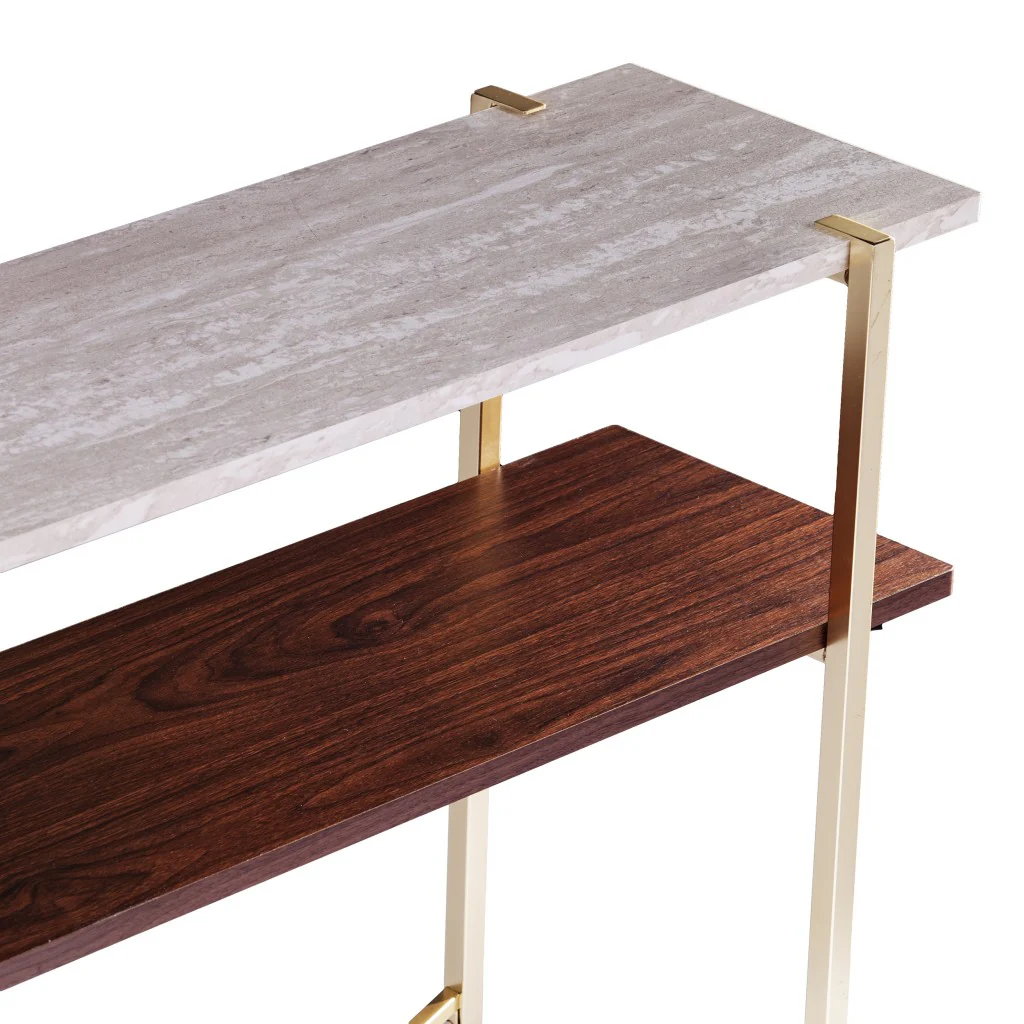 47" Beige and Gold Faux Marble Frame Console Table With Storage By Homeroots - Image 5