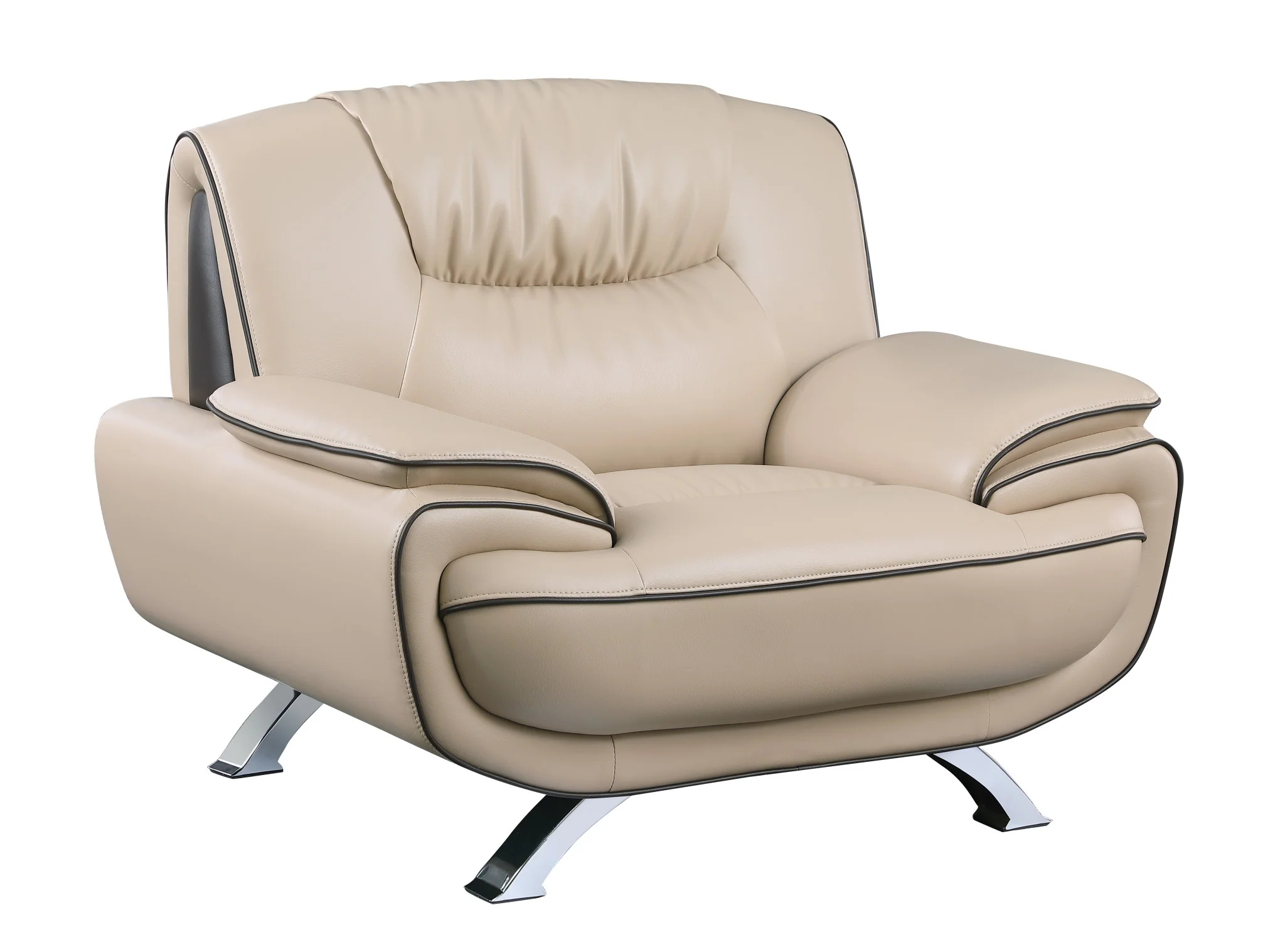 47" Beige and Silver Leather Match Arm Chair By Homeroots - Image 2