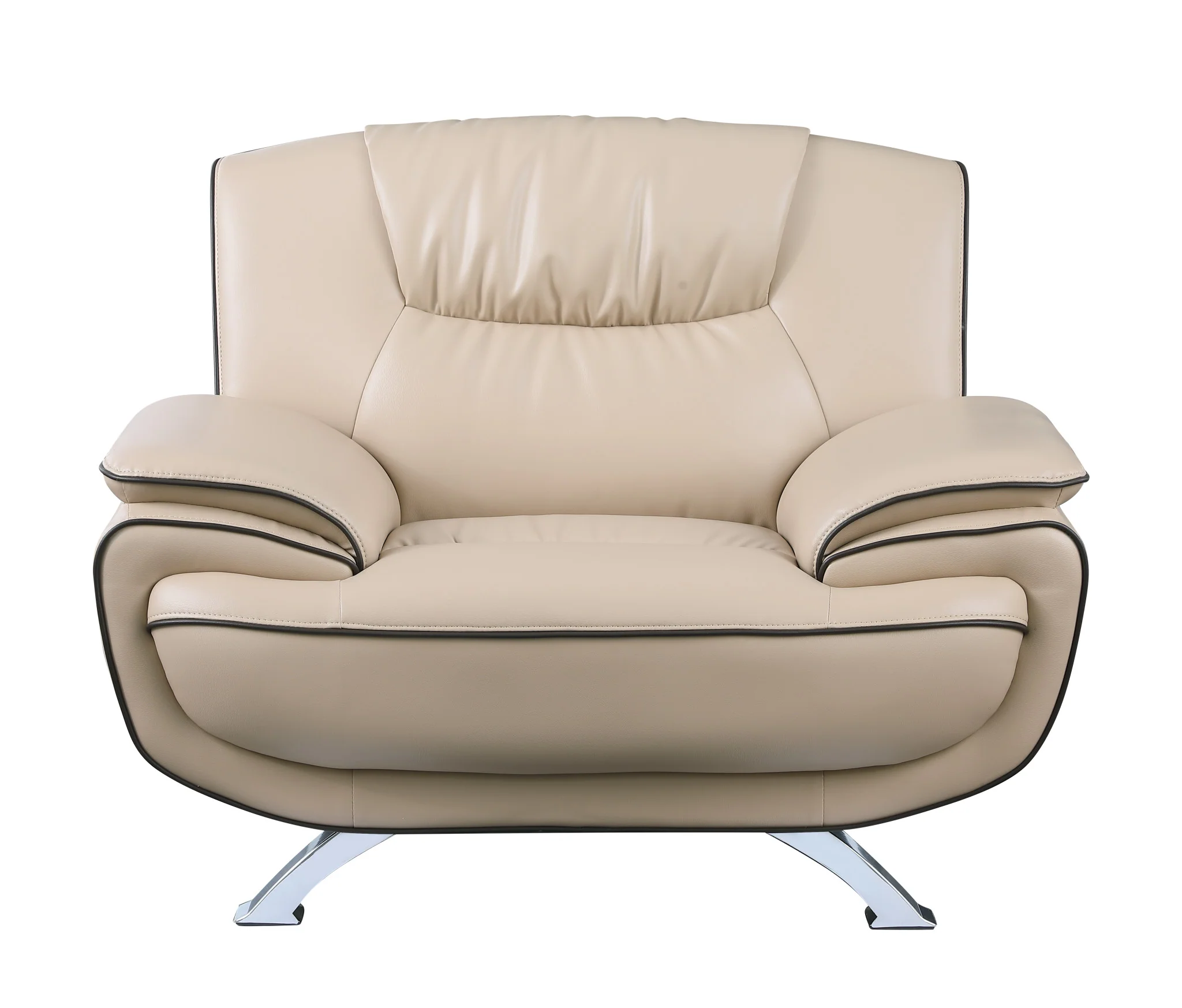 47" Beige and Silver Leather Match Arm Chair By Homeroots - Image 3