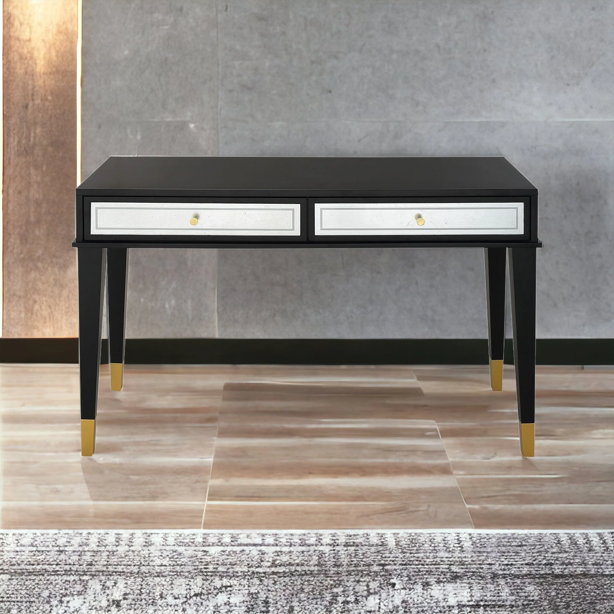47" Black and Black and Gold Console Table With Storage By Homeroots - Image 5